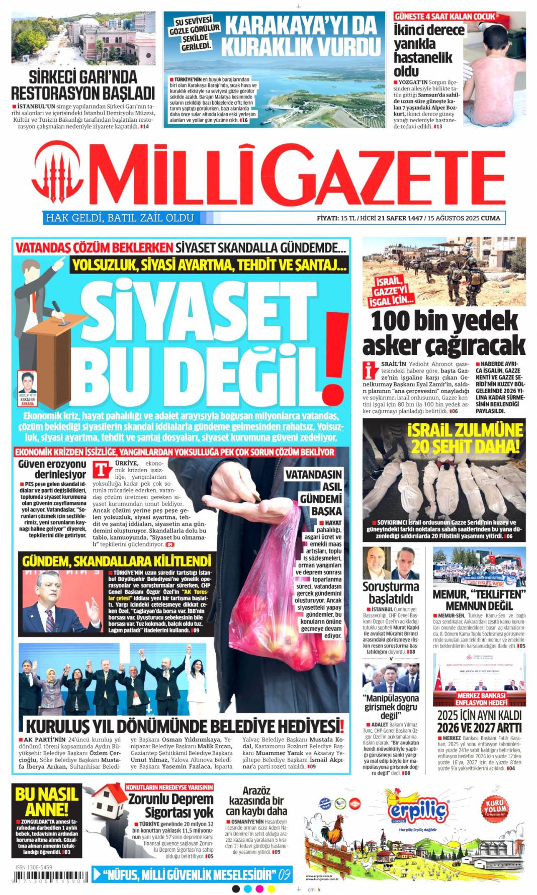 Topuklu efe'ye AK Parti rozeti: 15 Ağustos 2025 gazete manşetleri 13