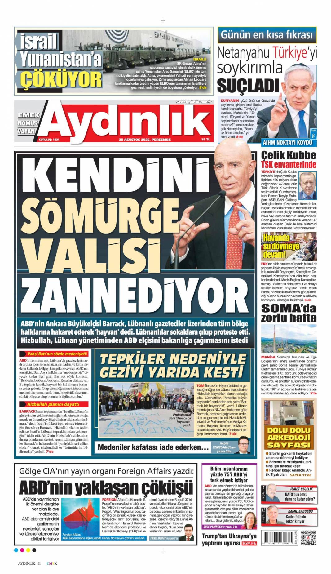 Bağımsızlığa çelik kubbe! Gök vatana bağımsızlık mührü: 28 Ağustos 2025 gazete manşetleri 14