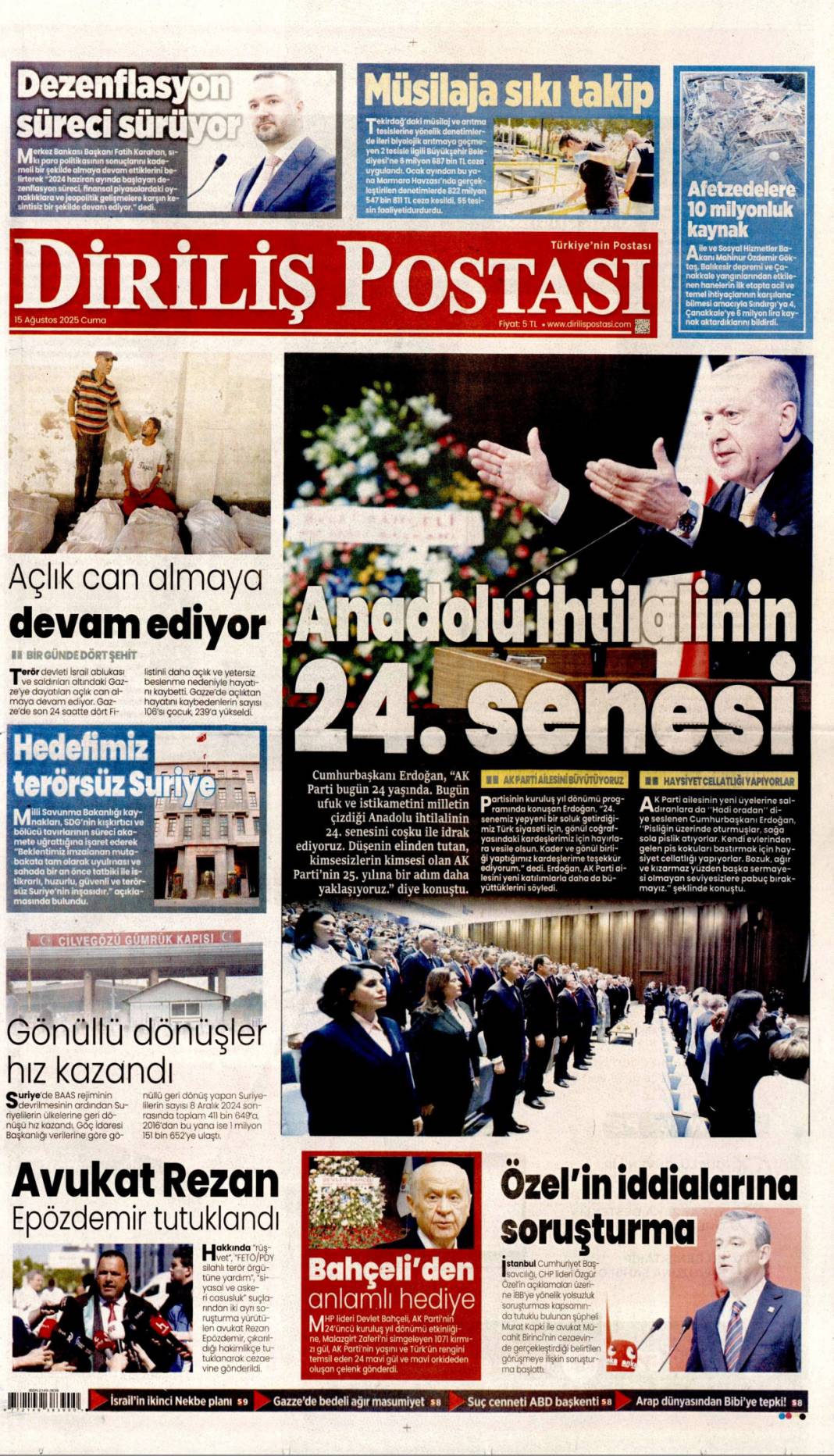 Topuklu efe'ye AK Parti rozeti: 15 Ağustos 2025 gazete manşetleri 17