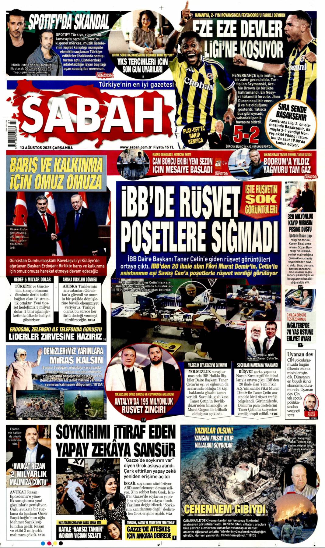 İBB'de rüşvet poşetlere sığmadı: 13 Ağustos 2025 gazete manşetleri 1