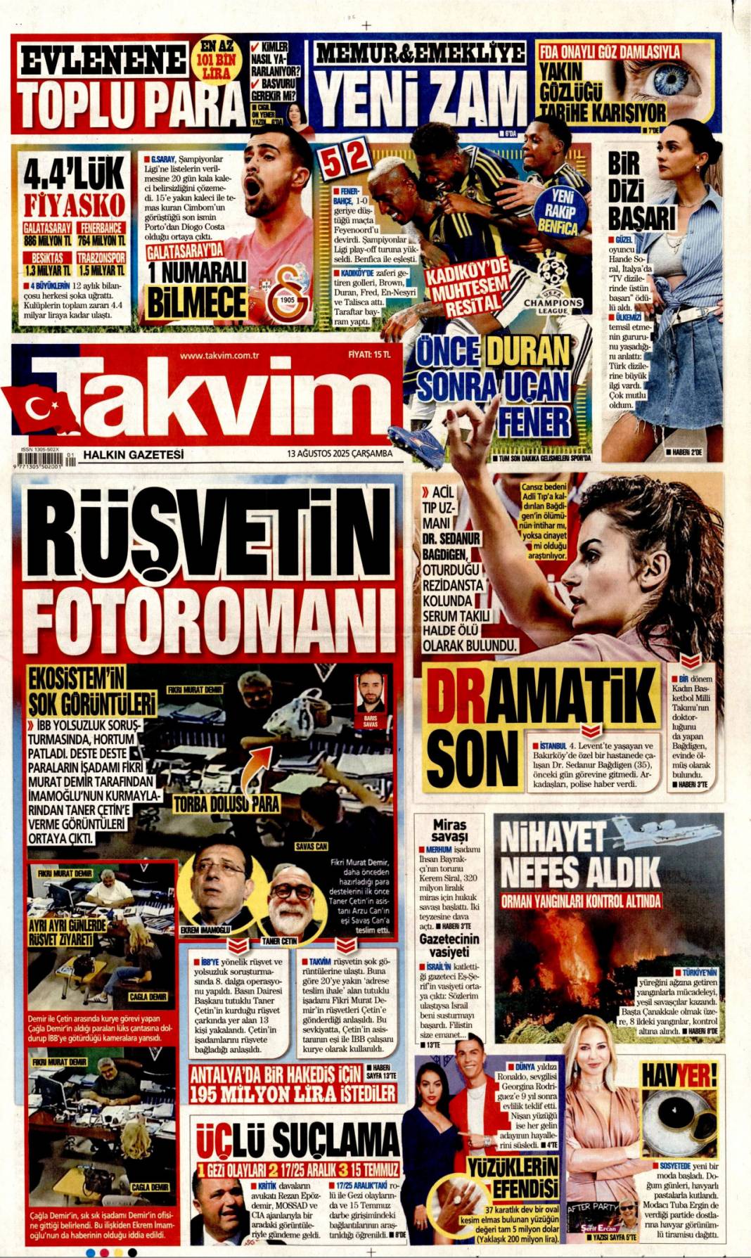 İBB'de rüşvet poşetlere sığmadı: 13 Ağustos 2025 gazete manşetleri 20