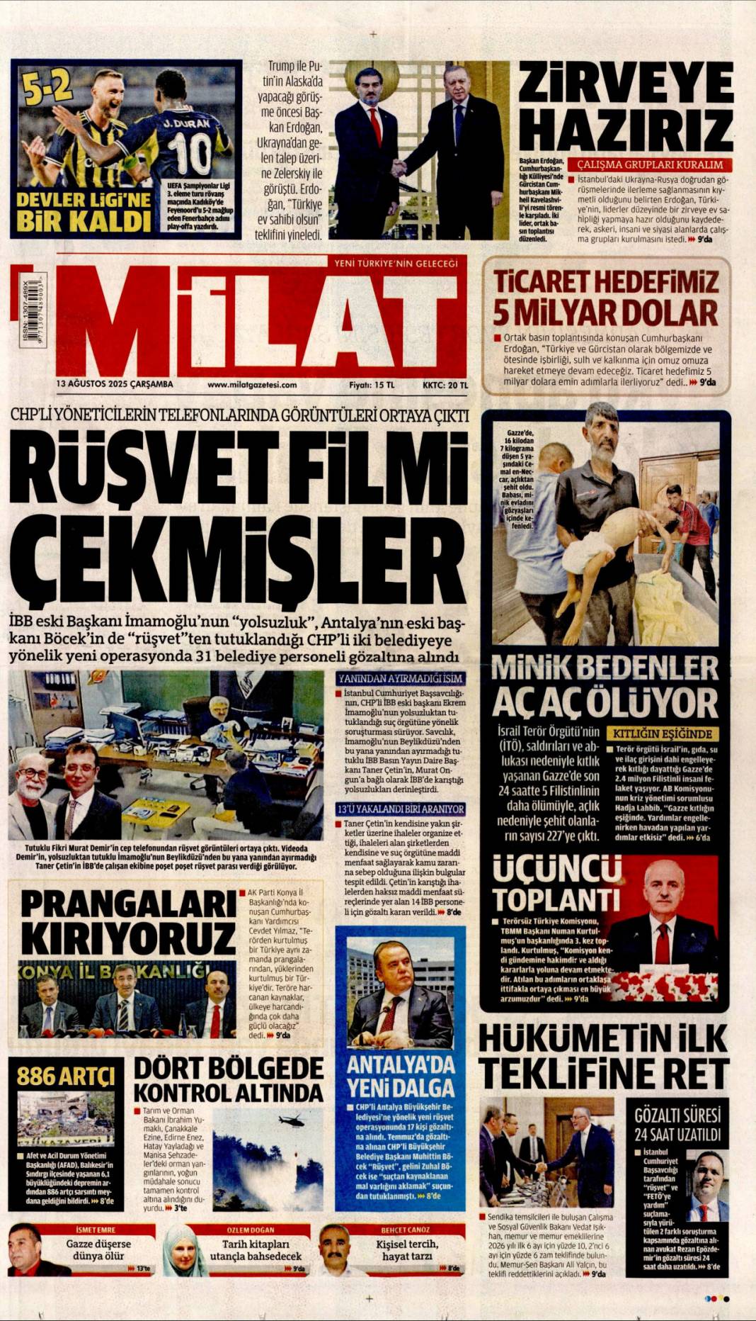 İBB'de rüşvet poşetlere sığmadı: 13 Ağustos 2025 gazete manşetleri 22