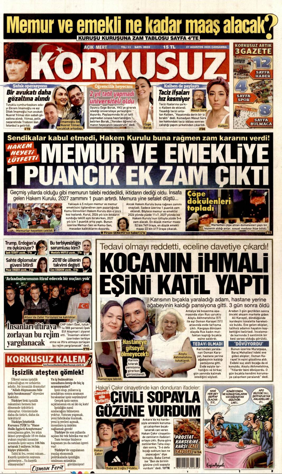 Terörist YPG ve destekçilerine Malazgirt'ten kılıçlı mesaj: 27 Ağustos 2025 gazete manşetleri 24