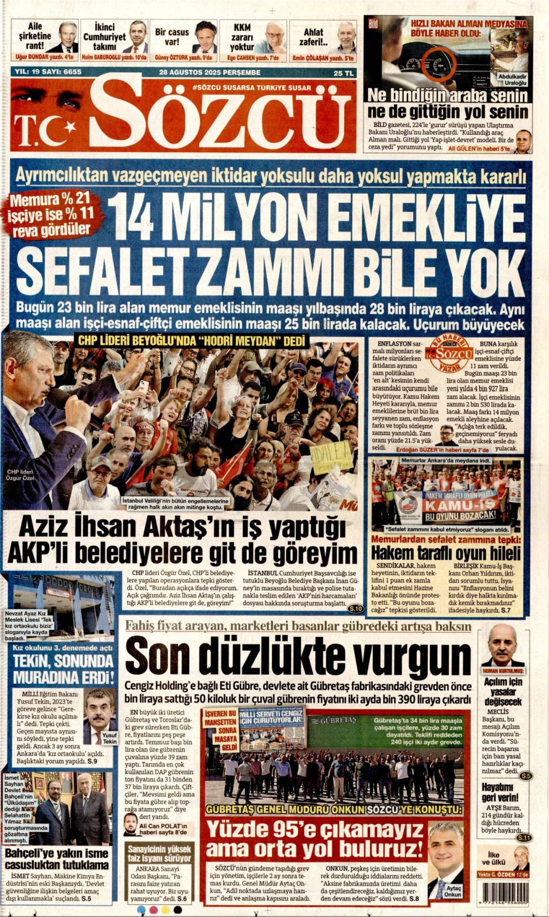 Bağımsızlığa çelik kubbe! Gök vatana bağımsızlık mührü: 28 Ağustos 2025 gazete manşetleri 4