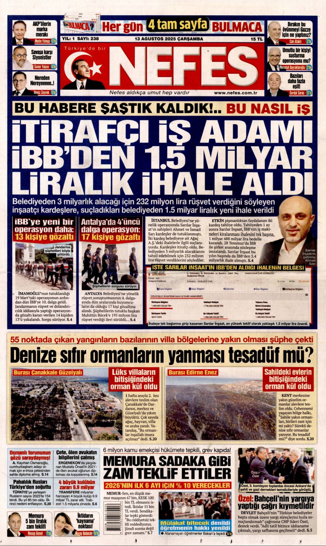 İBB'de rüşvet poşetlere sığmadı: 13 Ağustos 2025 gazete manşetleri 4