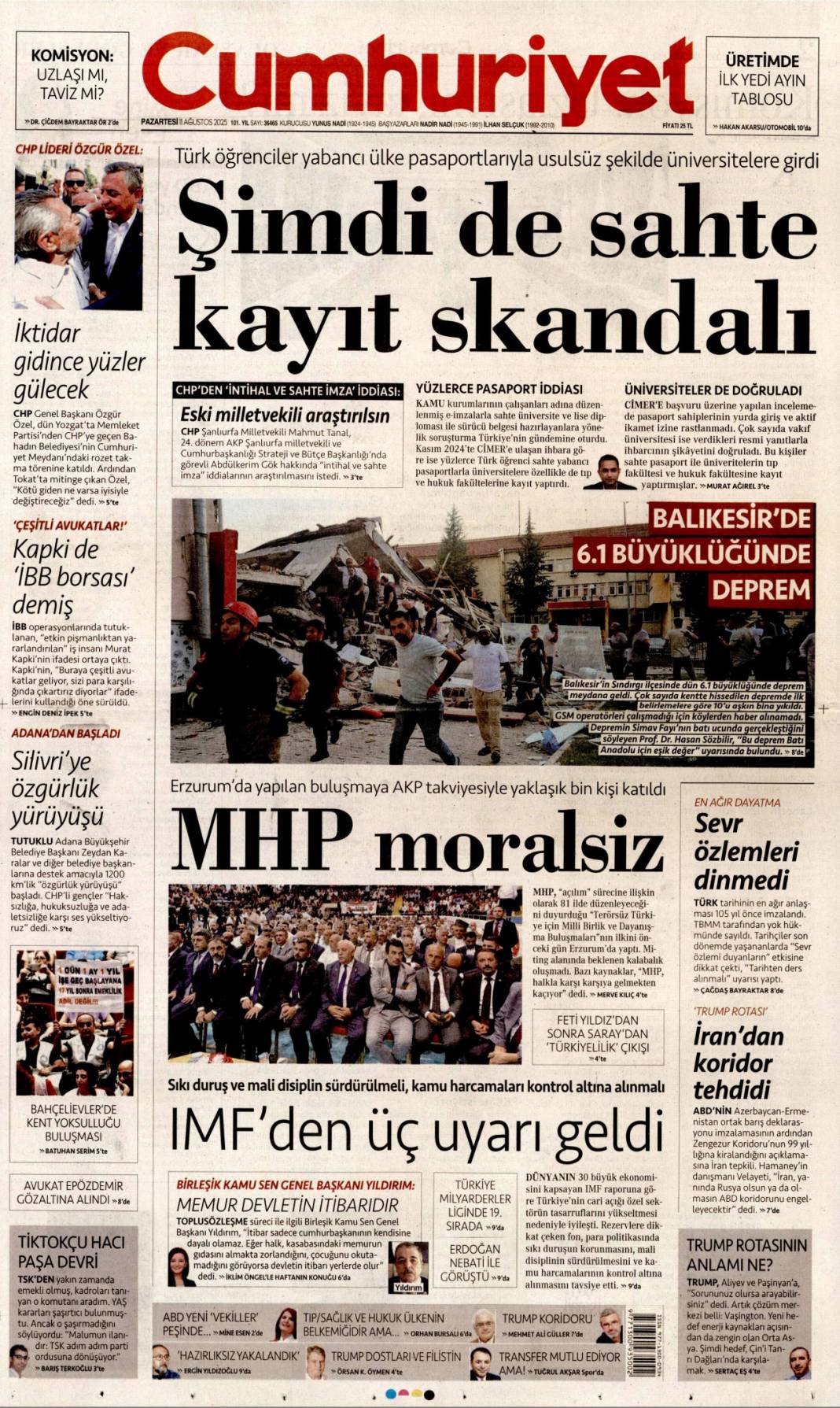 Marmara ve Ege 6.1 ile sallandı! 16 bina yıkıldı 1 can kaybı 29 yaralı: 11 Ağustos gazete manşetleri. 6