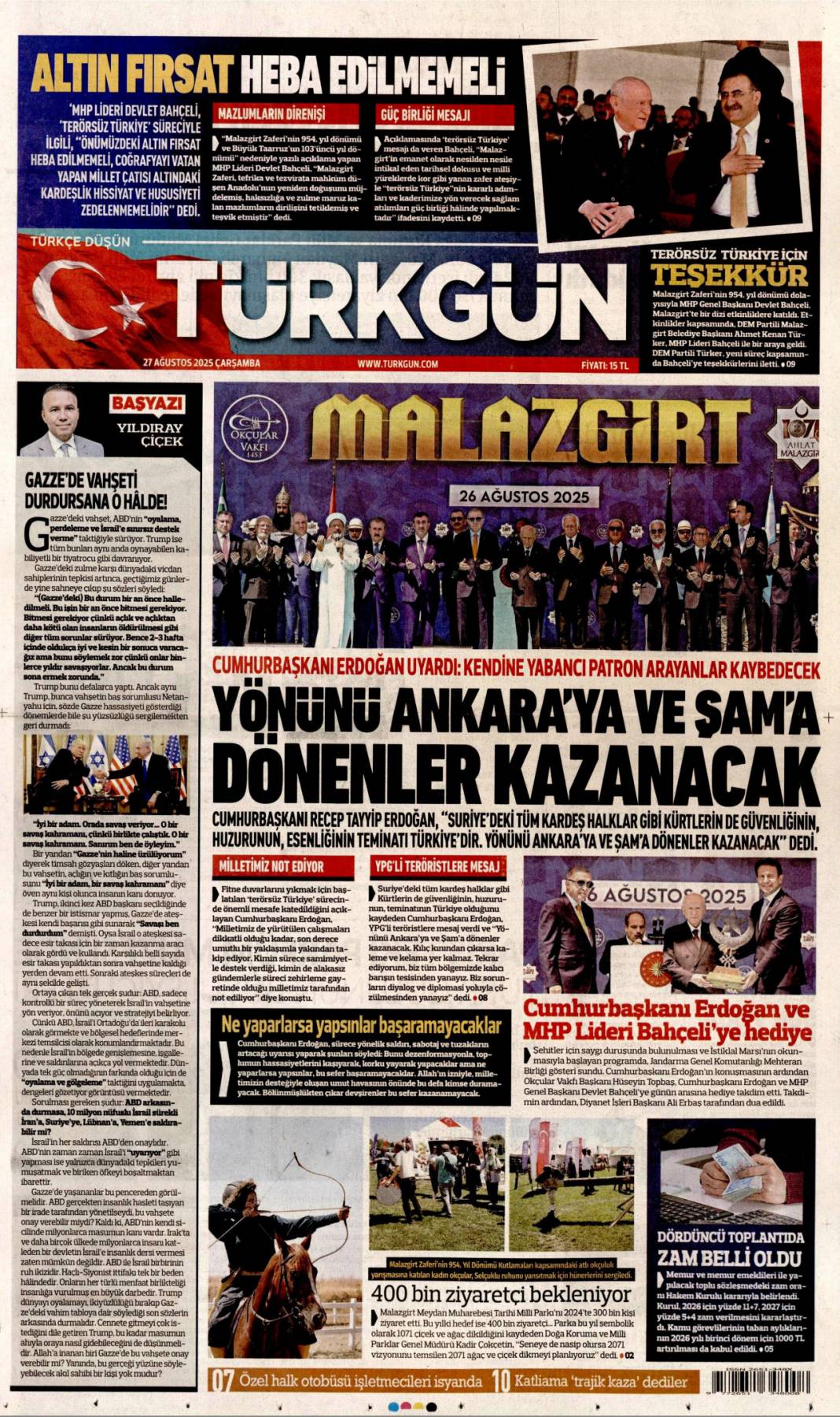 Terörist YPG ve destekçilerine Malazgirt'ten kılıçlı mesaj: 27 Ağustos 2025 gazete manşetleri 6