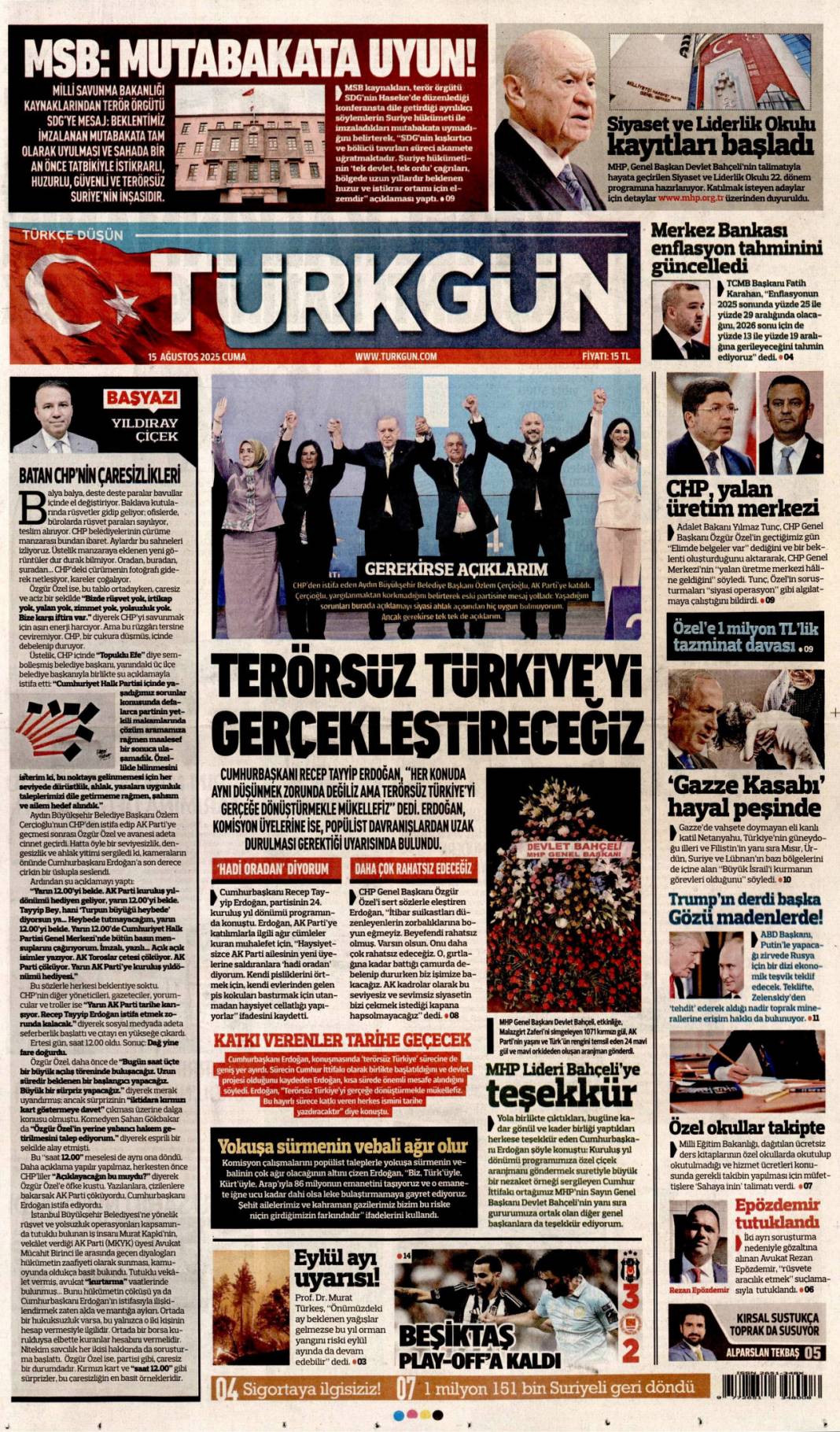 Topuklu efe'ye AK Parti rozeti: 15 Ağustos 2025 gazete manşetleri 6