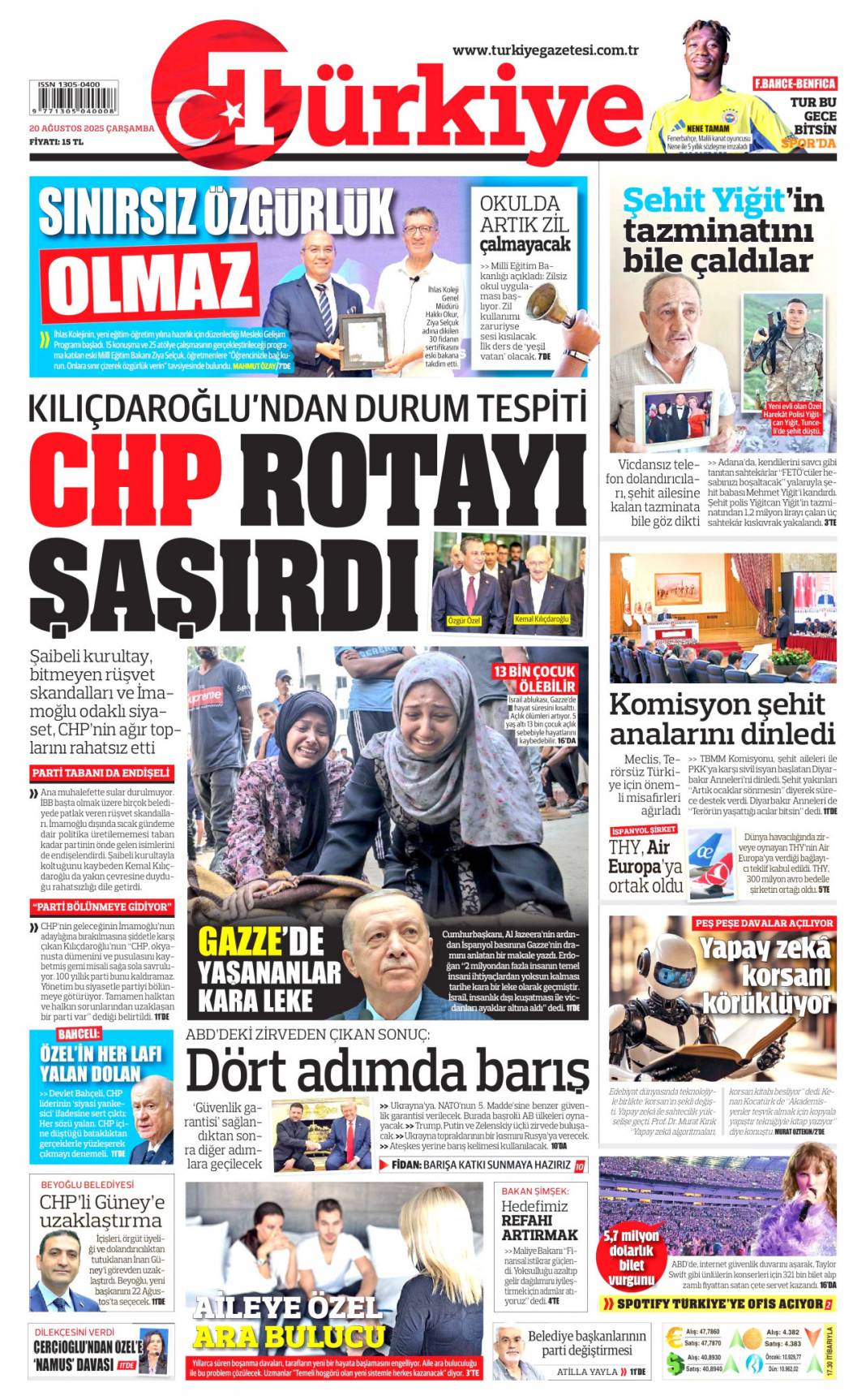 Pazarlık yok kardeşlik var: 20 Ağustos 2025 gazete manşetleri 7