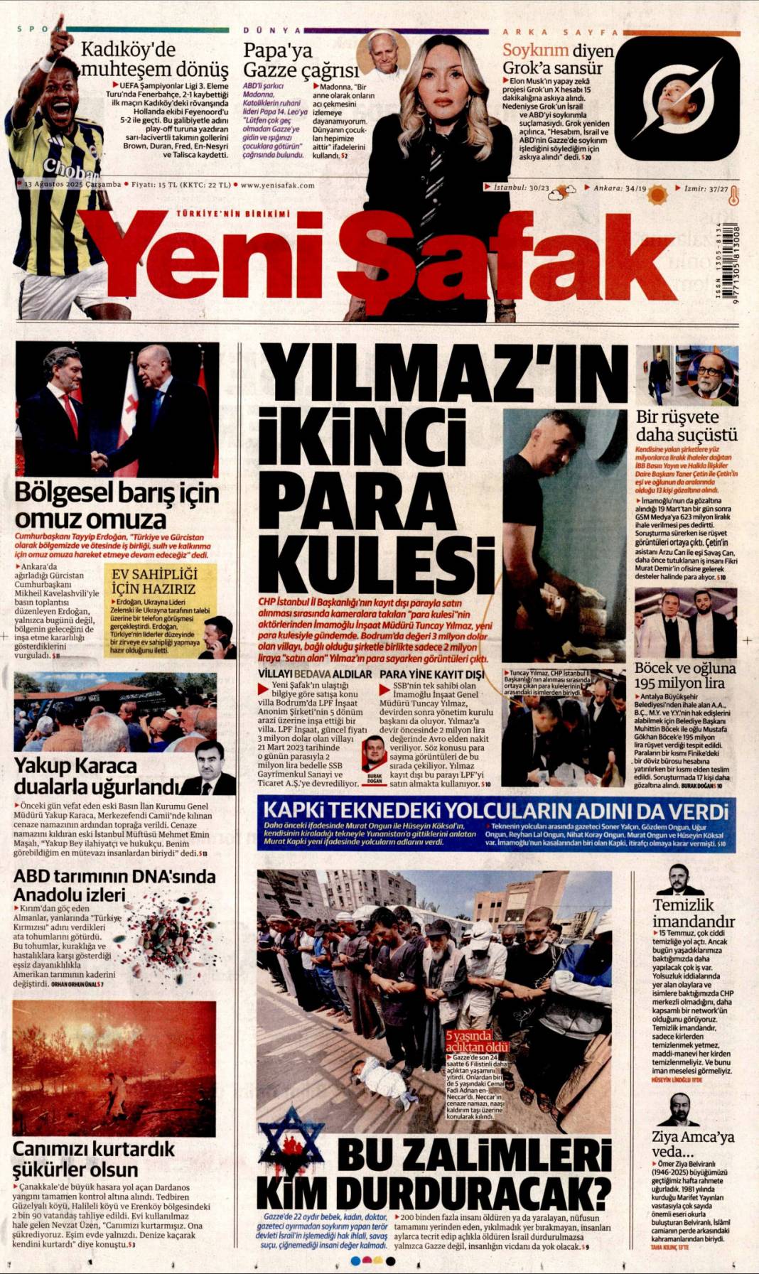 İBB'de rüşvet poşetlere sığmadı: 13 Ağustos 2025 gazete manşetleri 8