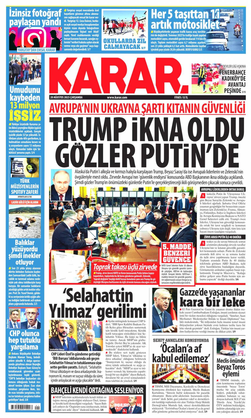 Pazarlık yok kardeşlik var: 20 Ağustos 2025 gazete manşetleri 9
