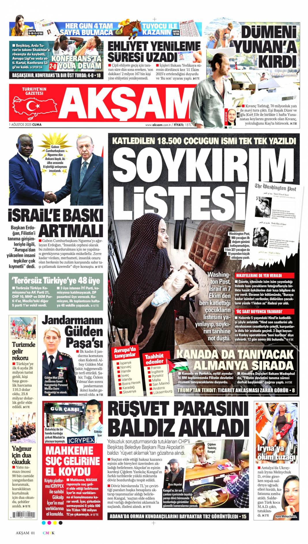Yangınlara karşı toplu dua seferberliği: 1 Ağustos 2025 Cuma güncel gazete manşetleri 11
