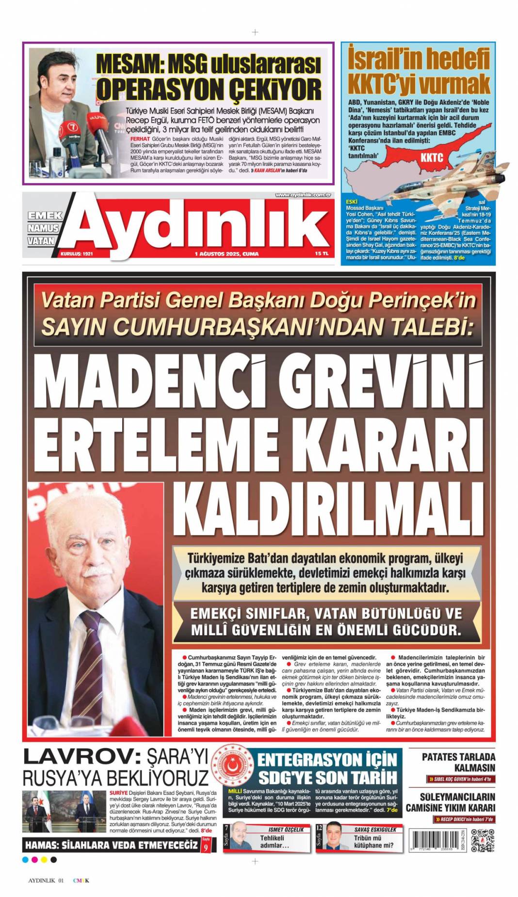Yangınlara karşı toplu dua seferberliği: 1 Ağustos 2025 Cuma güncel gazete manşetleri 12