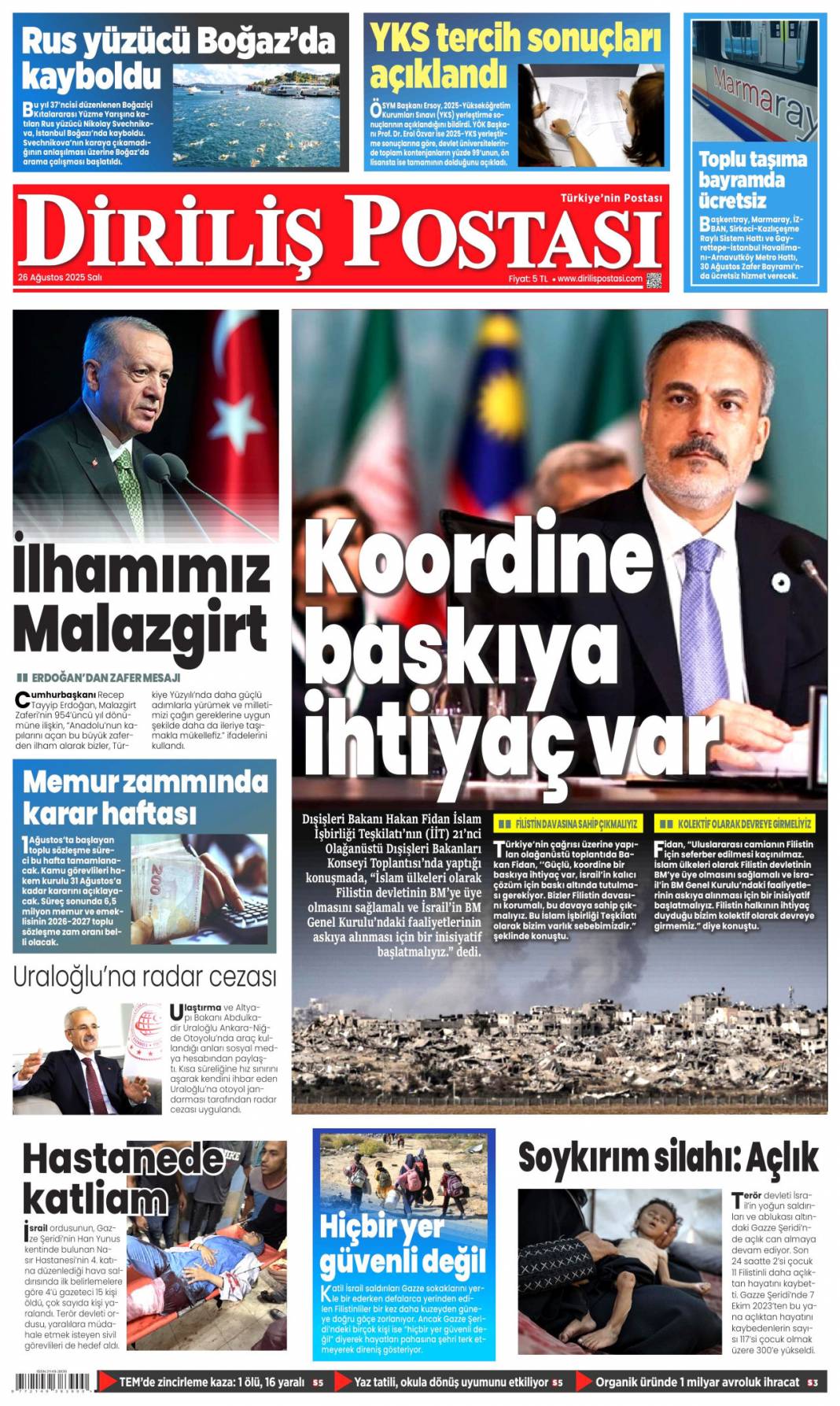 Terörsüz Türkiye için son düzlükteyiz: 26 Ağustos 2025 Salı, gazete manşetleri 6