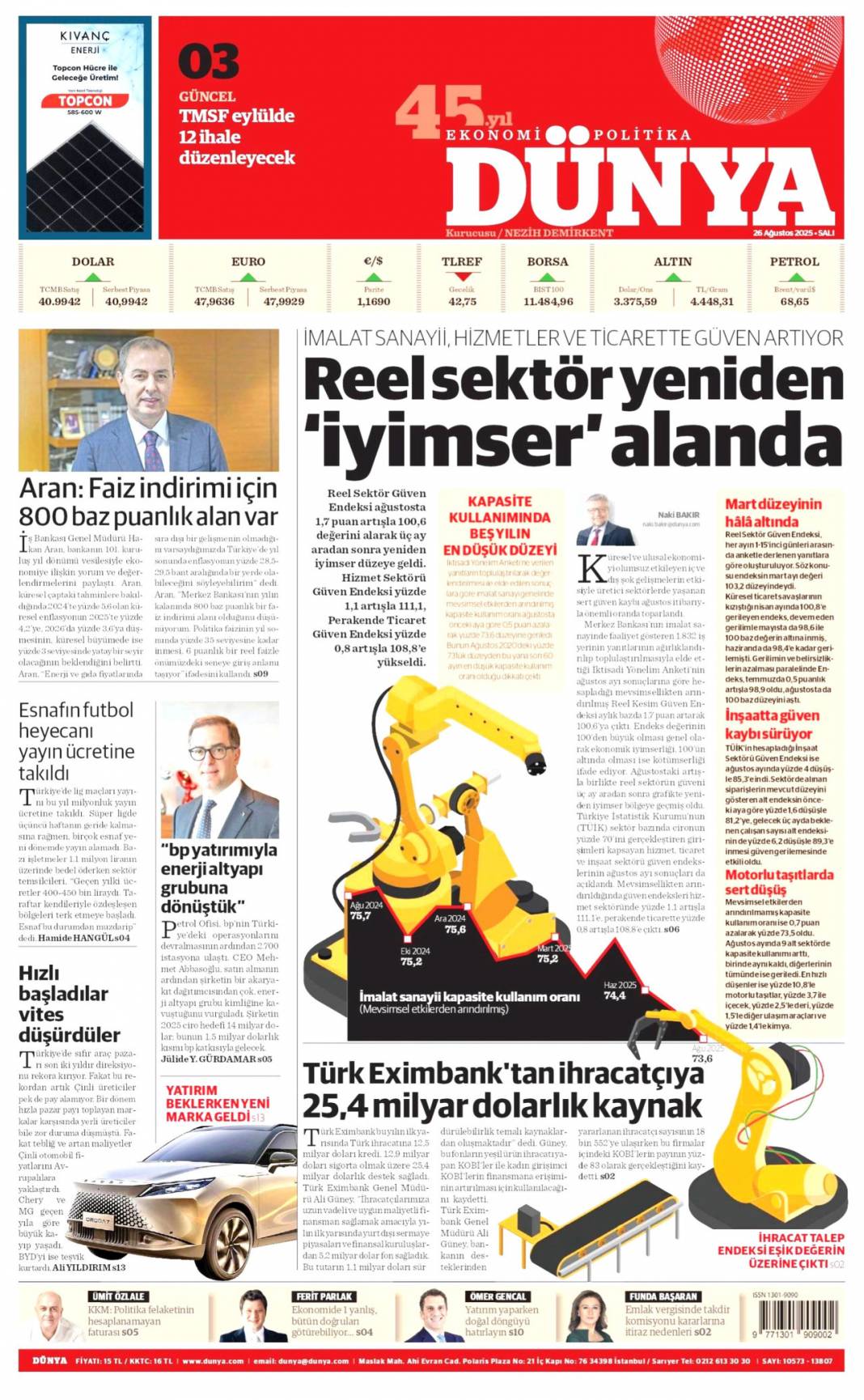 Terörsüz Türkiye için son düzlükteyiz: 26 Ağustos 2025 Salı, gazete manşetleri 7