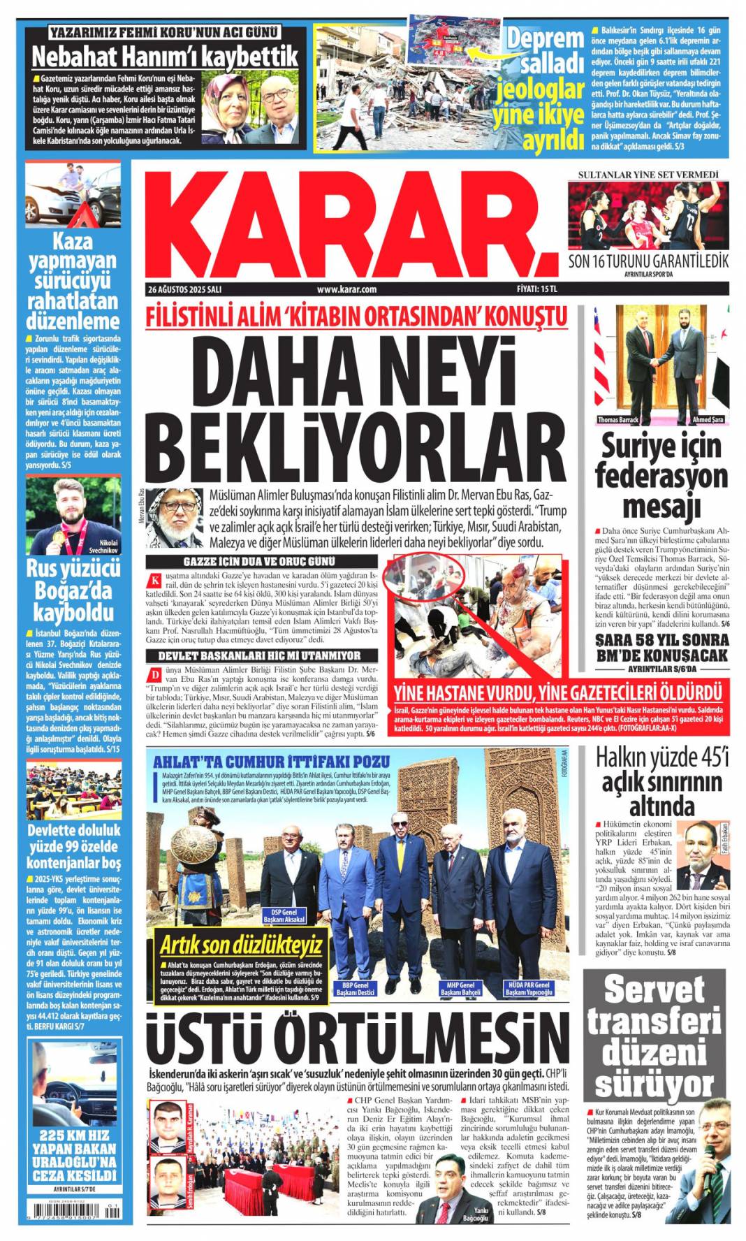 Terörsüz Türkiye için son düzlükteyiz: 26 Ağustos 2025 Salı, gazete manşetleri 10