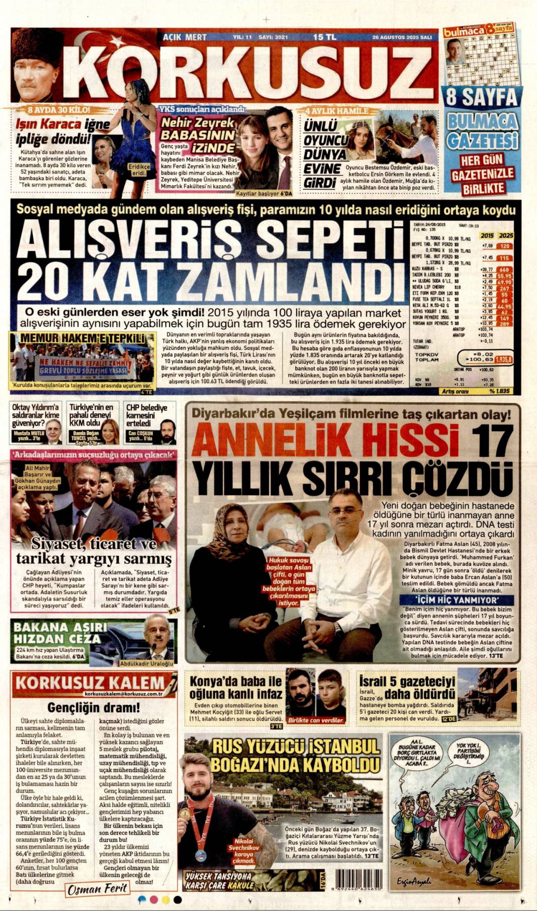 Terörsüz Türkiye için son düzlükteyiz: 26 Ağustos 2025 Salı, gazete manşetleri 11