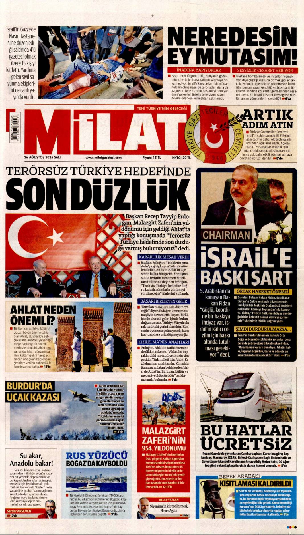 Terörsüz Türkiye için son düzlükteyiz: 26 Ağustos 2025 Salı, gazete manşetleri 12