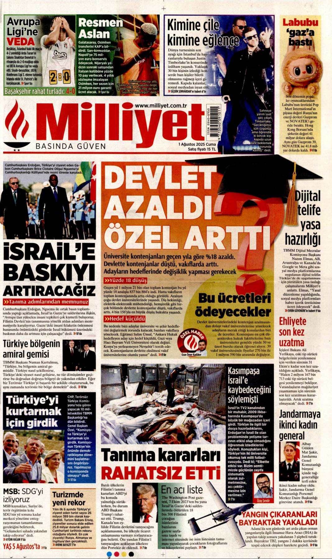 Yangınlara karşı toplu dua seferberliği: 1 Ağustos 2025 Cuma güncel gazete manşetleri 18