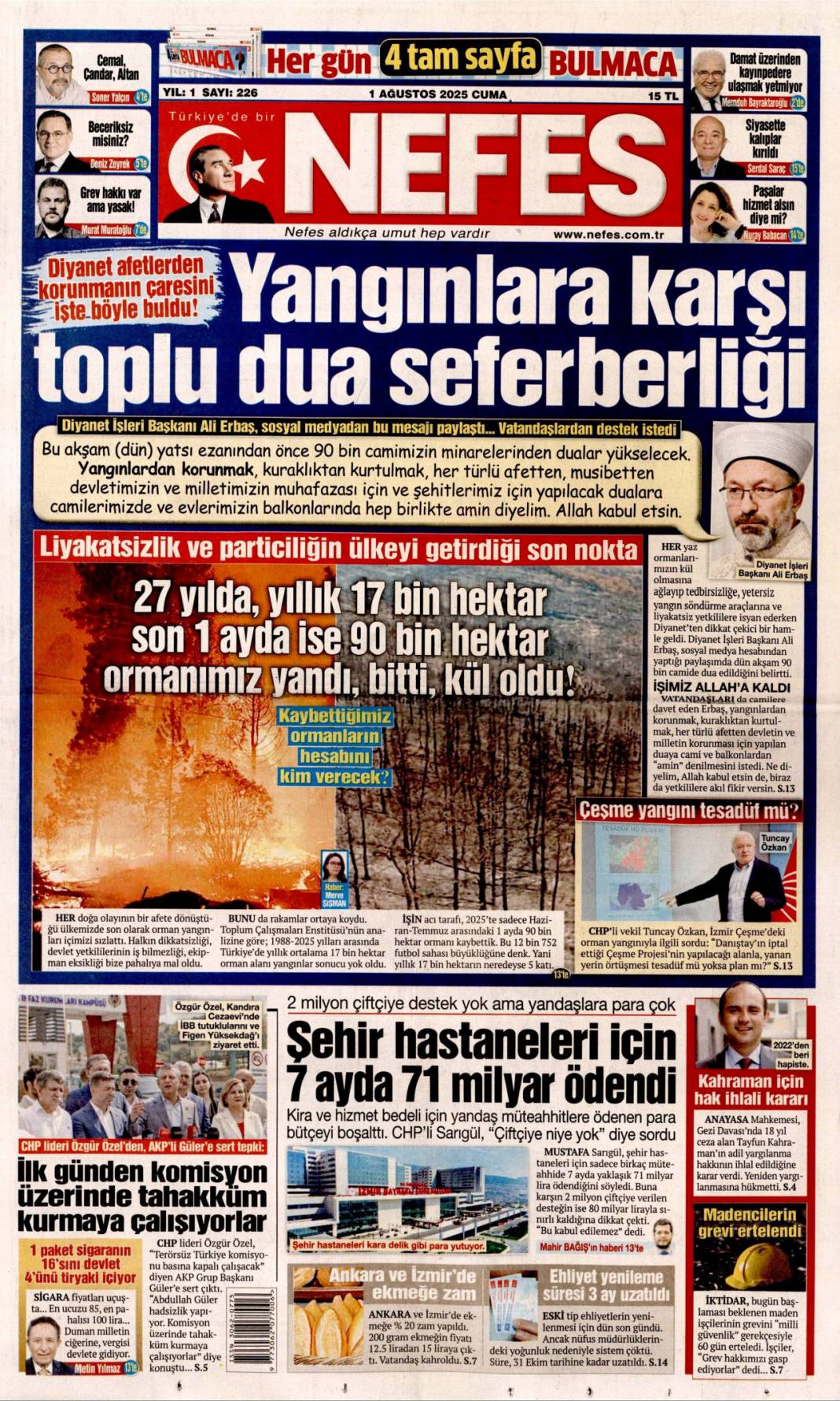 Yangınlara karşı toplu dua seferberliği: 1 Ağustos 2025 Cuma güncel gazete manşetleri 25