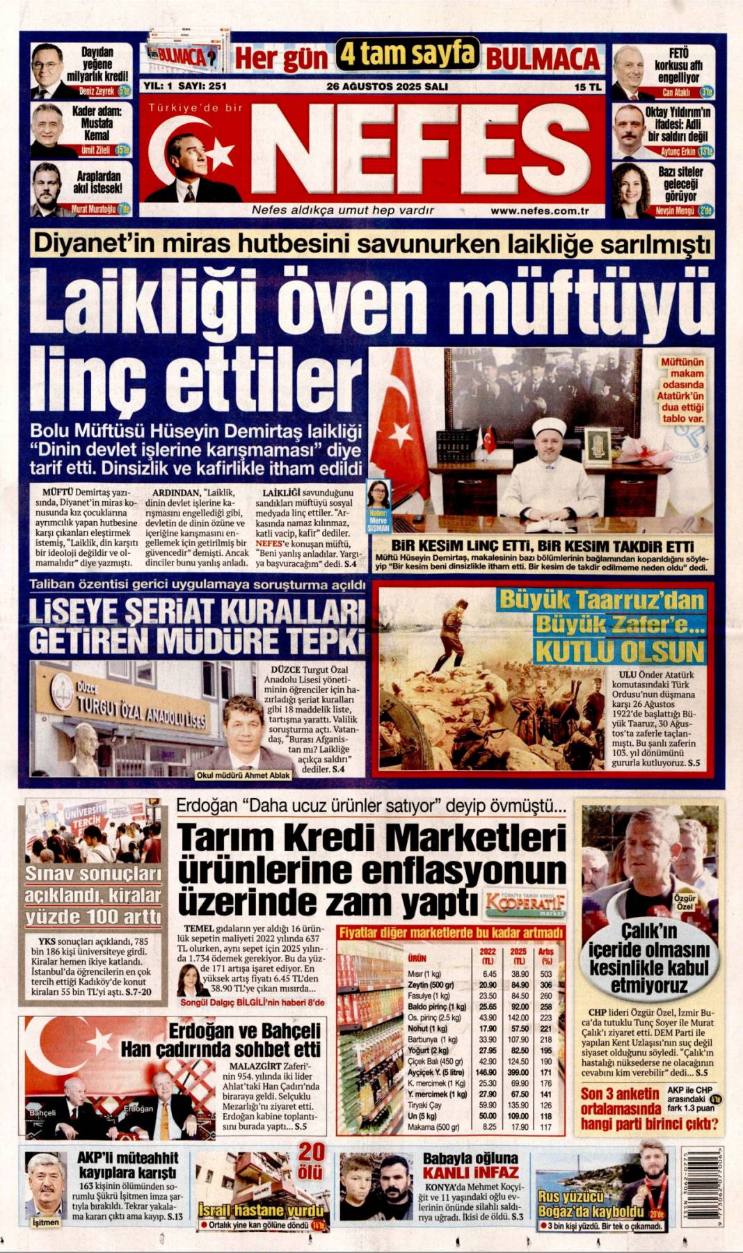 Terörsüz Türkiye için son düzlükteyiz: 26 Ağustos 2025 Salı, gazete manşetleri 15