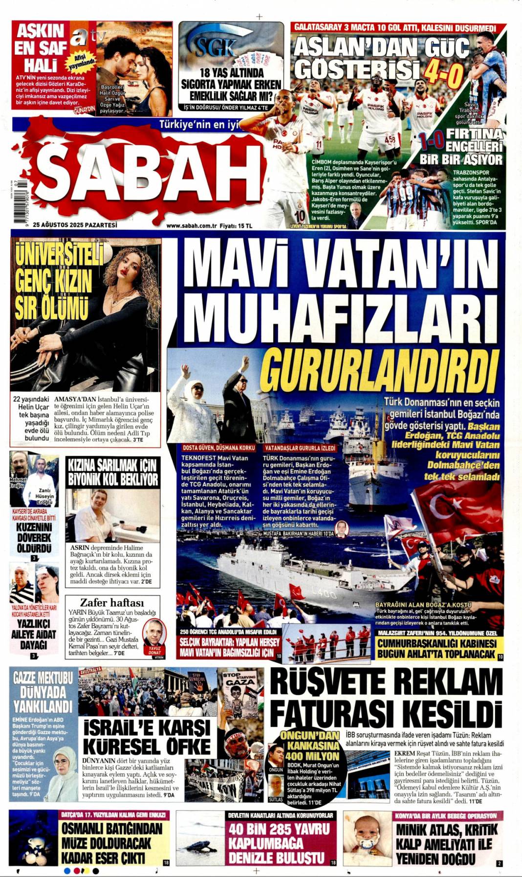 Mavi vatan gururu: 25 Ağustos 2025 Pazartesi güncel gazete manşetleri... 16