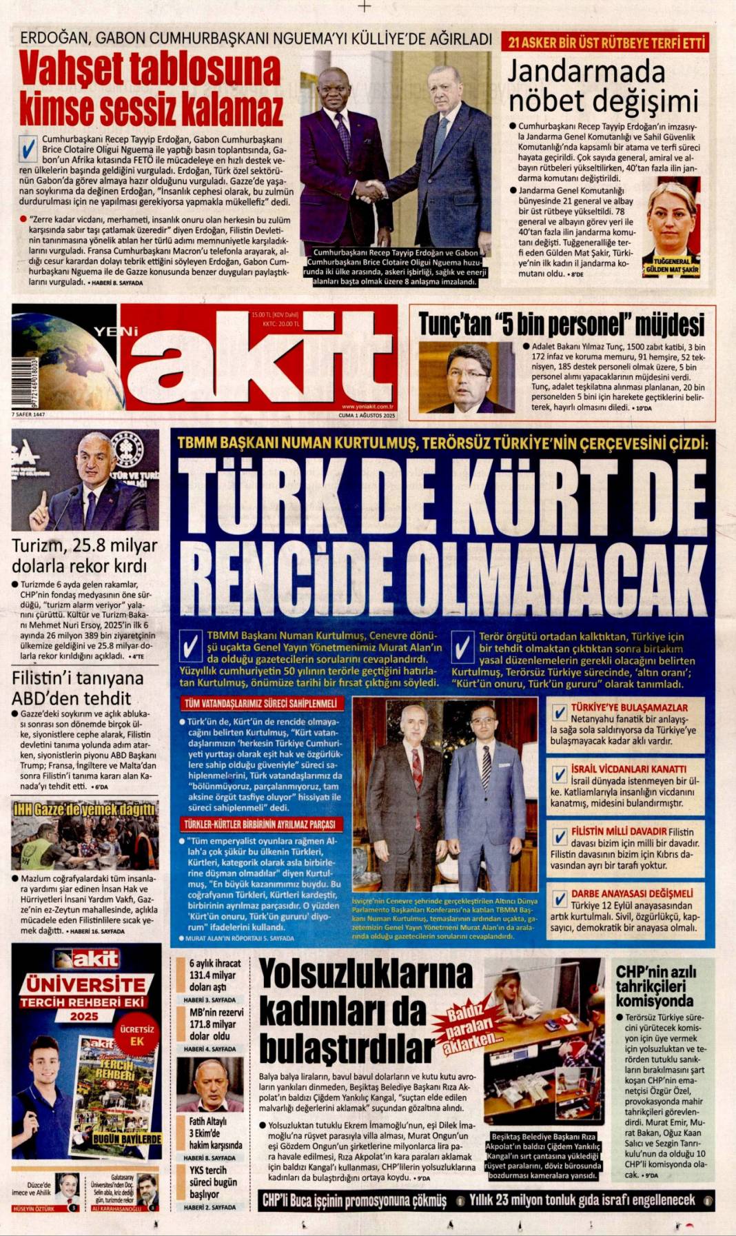 Yangınlara karşı toplu dua seferberliği: 1 Ağustos 2025 Cuma güncel gazete manşetleri 9