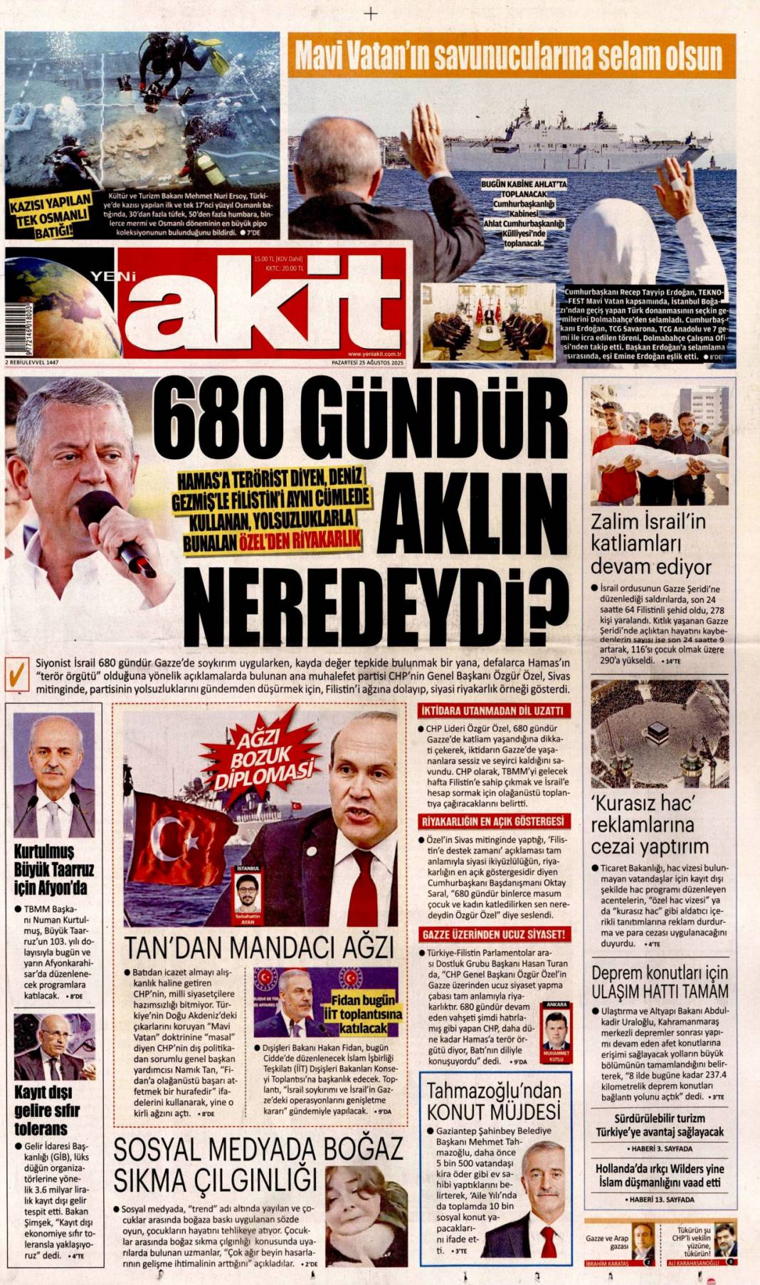 Mavi vatan gururu: 25 Ağustos 2025 Pazartesi güncel gazete manşetleri... 21