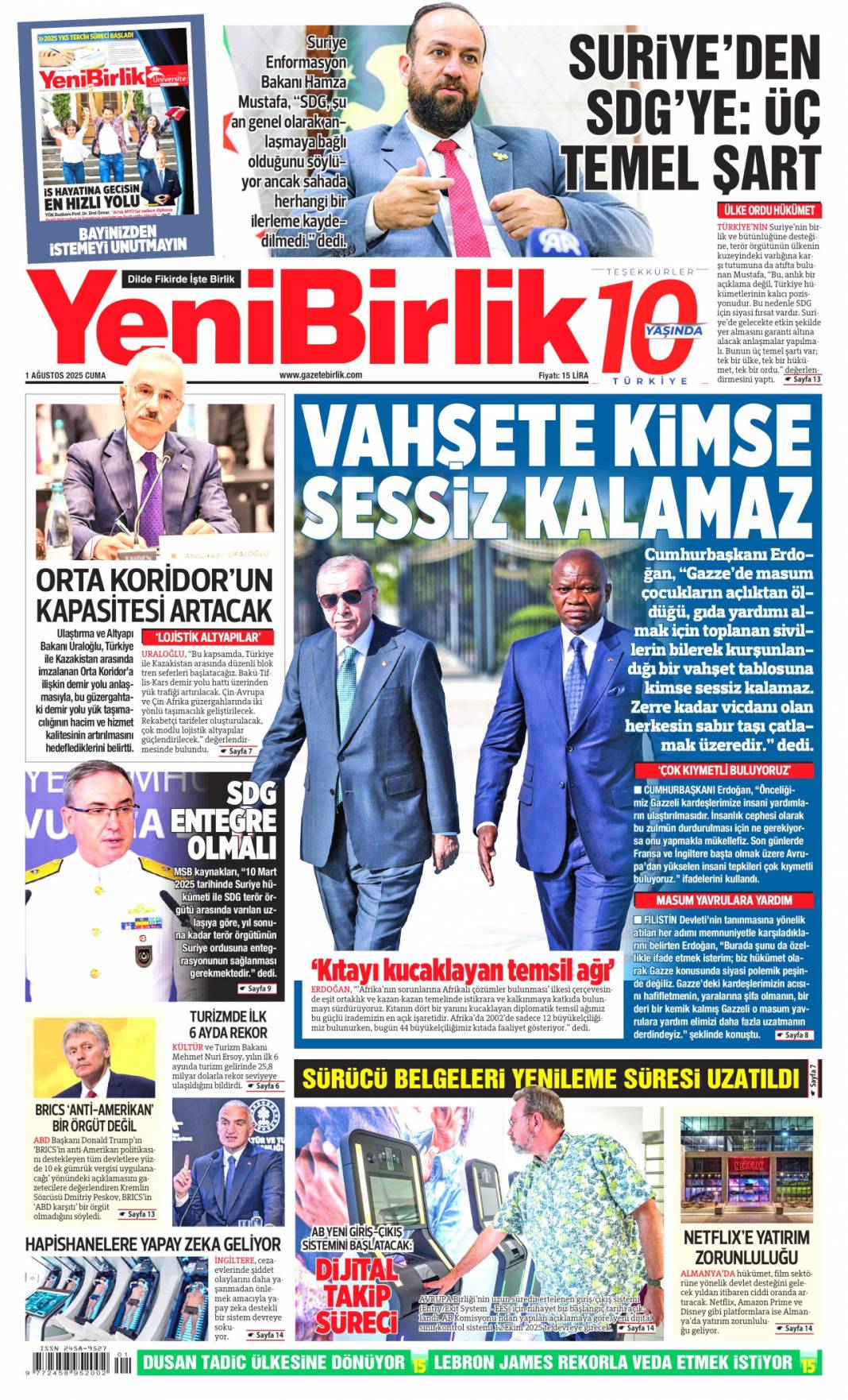 Yangınlara karşı toplu dua seferberliği: 1 Ağustos 2025 Cuma güncel gazete manşetleri 5