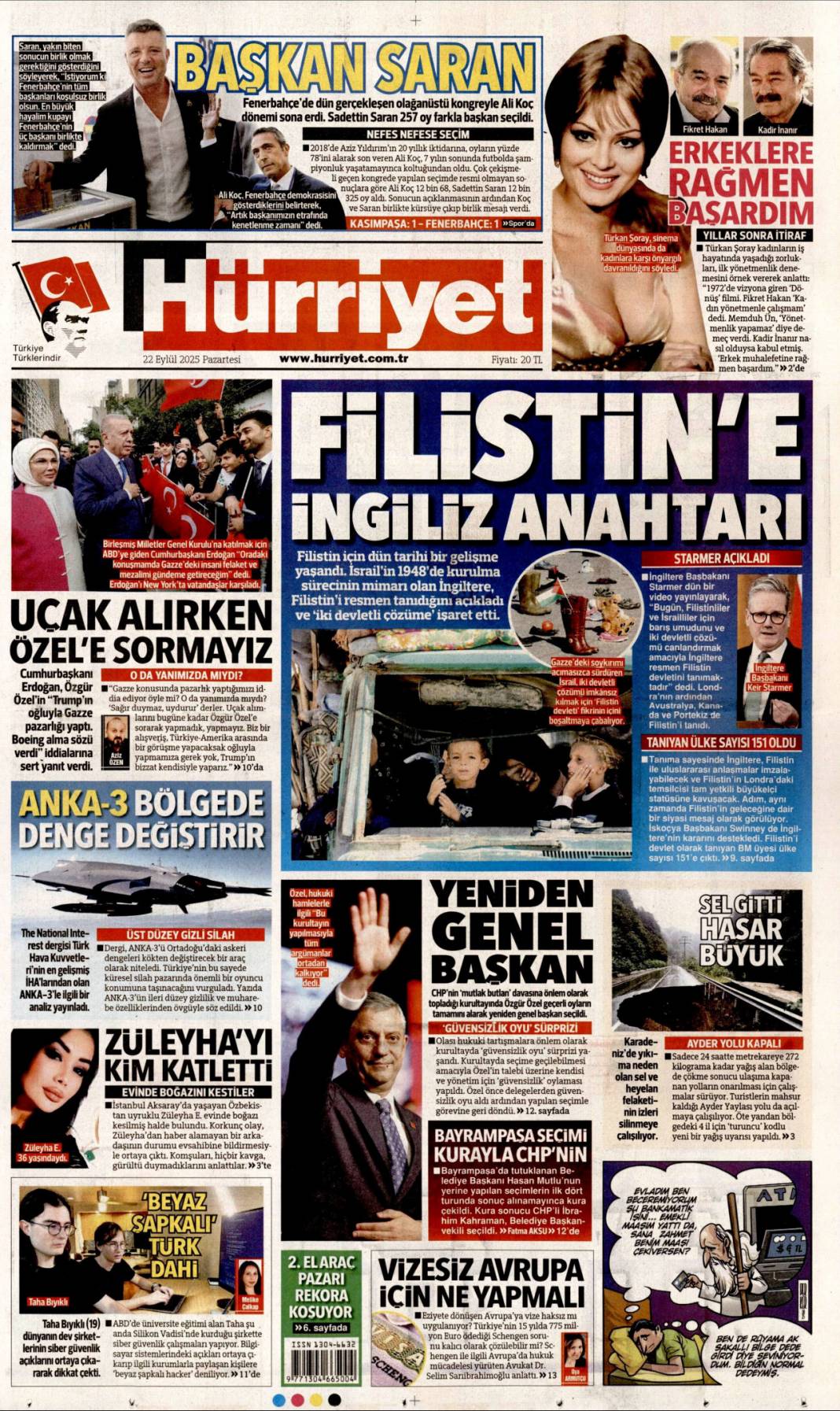 Filistin için tarihi bir gelişme! Filistin'e İngiliz anahtarı: 22 Eylül gazete manşetleri 1