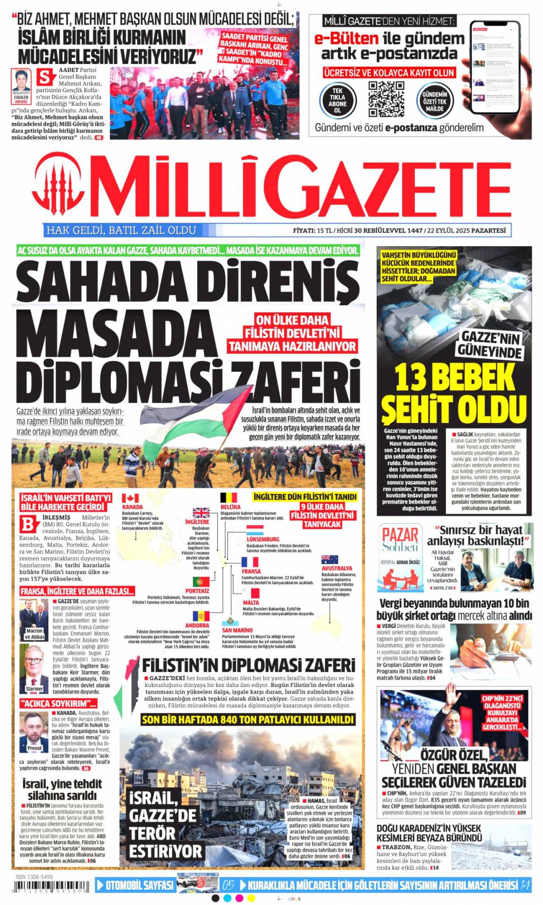 Filistin için tarihi bir gelişme! Filistin'e İngiliz anahtarı: 22 Eylül gazete manşetleri 13