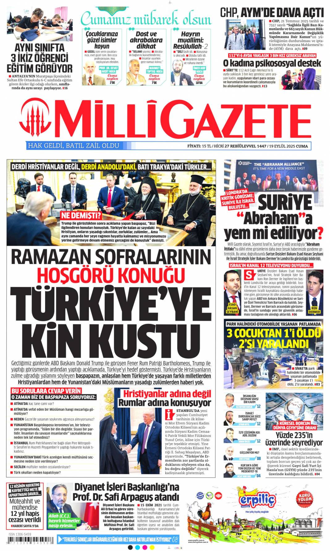 Türkiye'de aslan, Avrupa'da suskun! Kabus gibi başlangıç: 19 Eylül 2025 gazete manşetleri 15