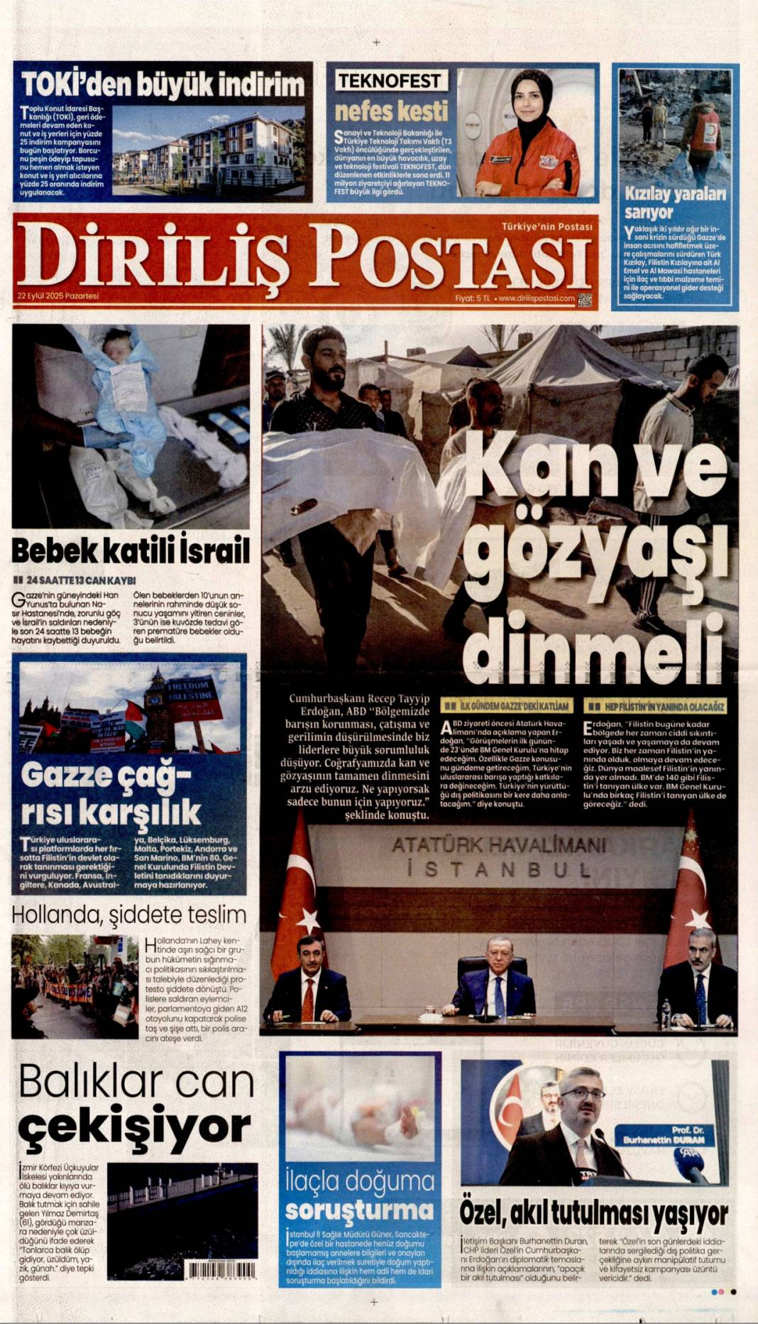 Filistin için tarihi bir gelişme! Filistin'e İngiliz anahtarı: 22 Eylül gazete manşetleri 17