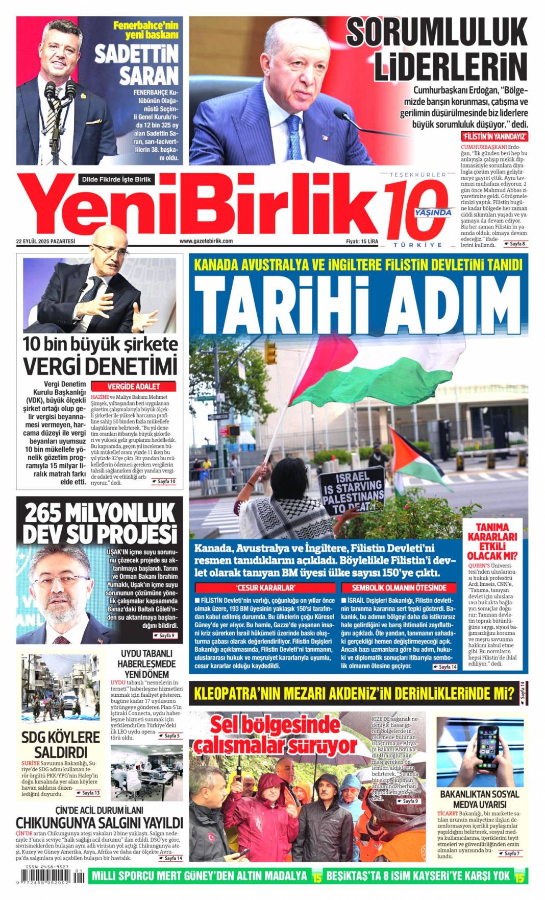 Filistin için tarihi bir gelişme! Filistin'e İngiliz anahtarı: 22 Eylül gazete manşetleri 19