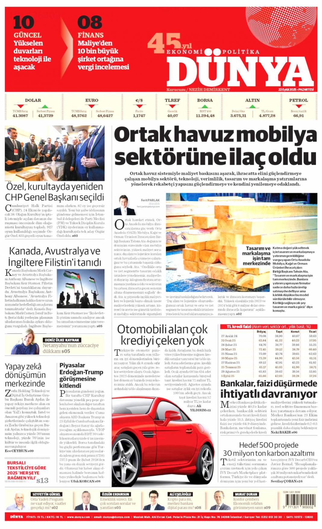 Filistin için tarihi bir gelişme! Filistin'e İngiliz anahtarı: 22 Eylül gazete manşetleri 22