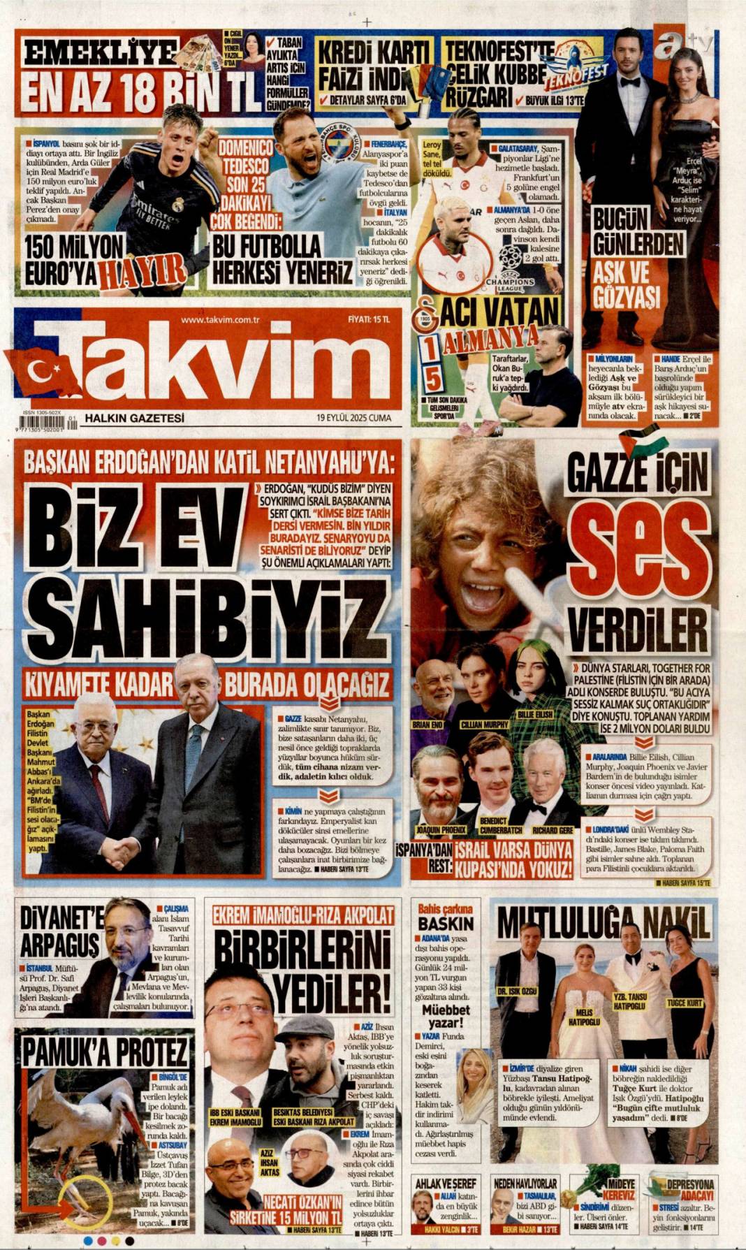 Türkiye'de aslan, Avrupa'da suskun! Kabus gibi başlangıç: 19 Eylül 2025 gazete manşetleri 22