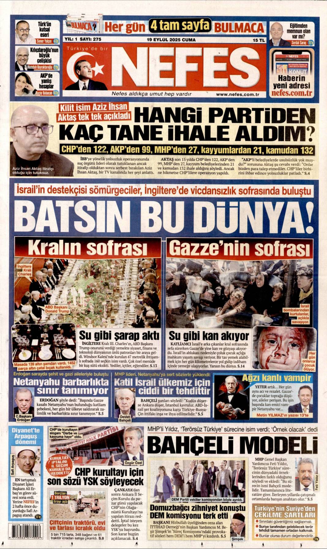 Türkiye'de aslan, Avrupa'da suskun! Kabus gibi başlangıç: 19 Eylül 2025 gazete manşetleri 6