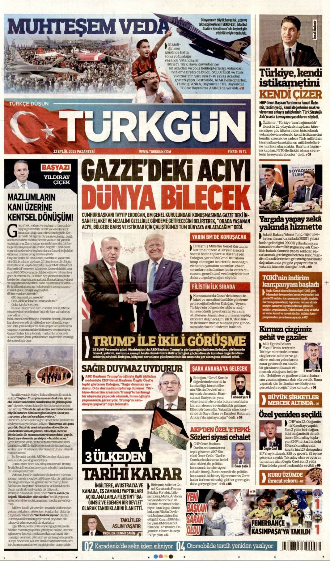 Filistin için tarihi bir gelişme! Filistin'e İngiliz anahtarı: 22 Eylül gazete manşetleri 6