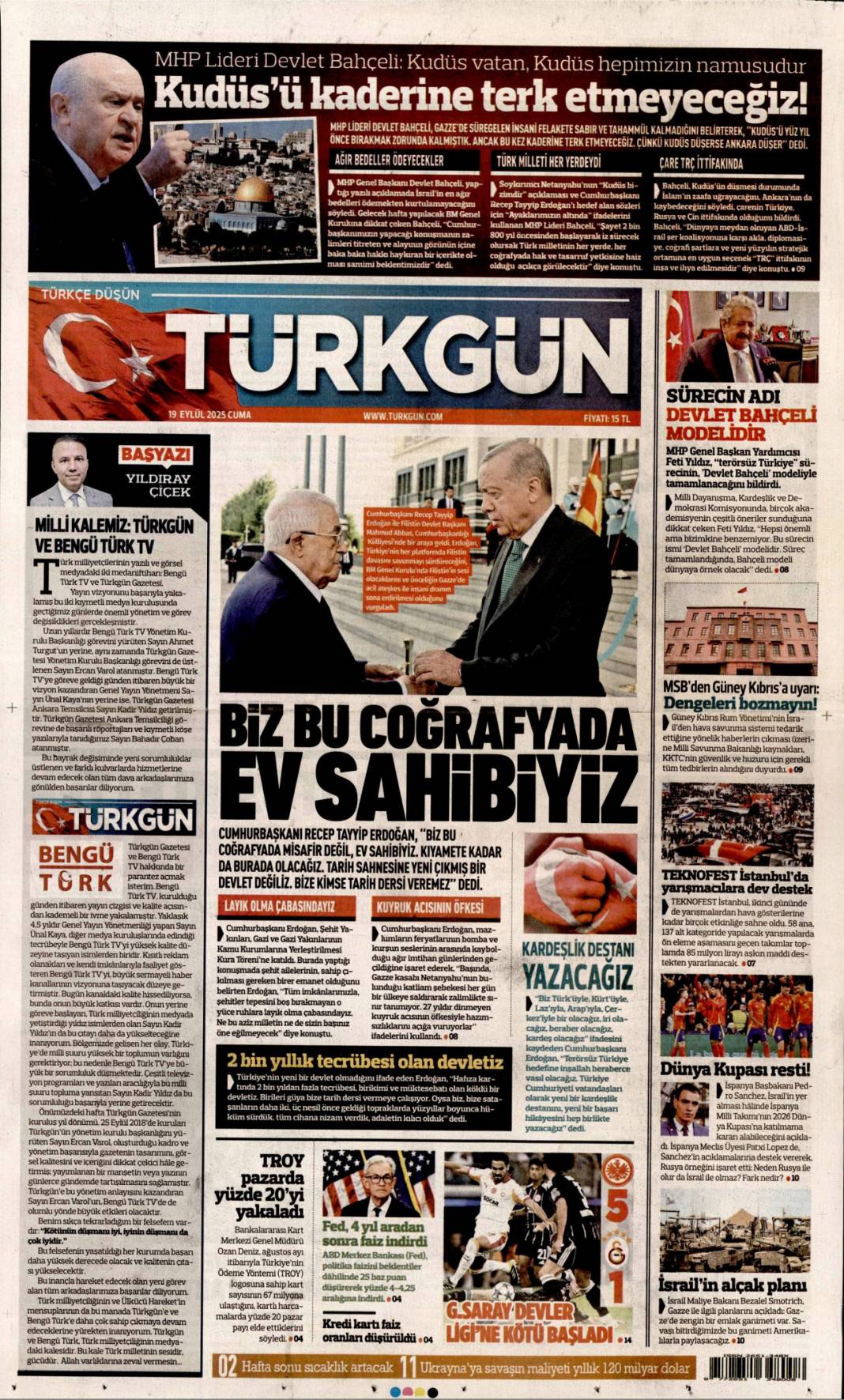 Türkiye'de aslan, Avrupa'da suskun! Kabus gibi başlangıç: 19 Eylül 2025 gazete manşetleri 8