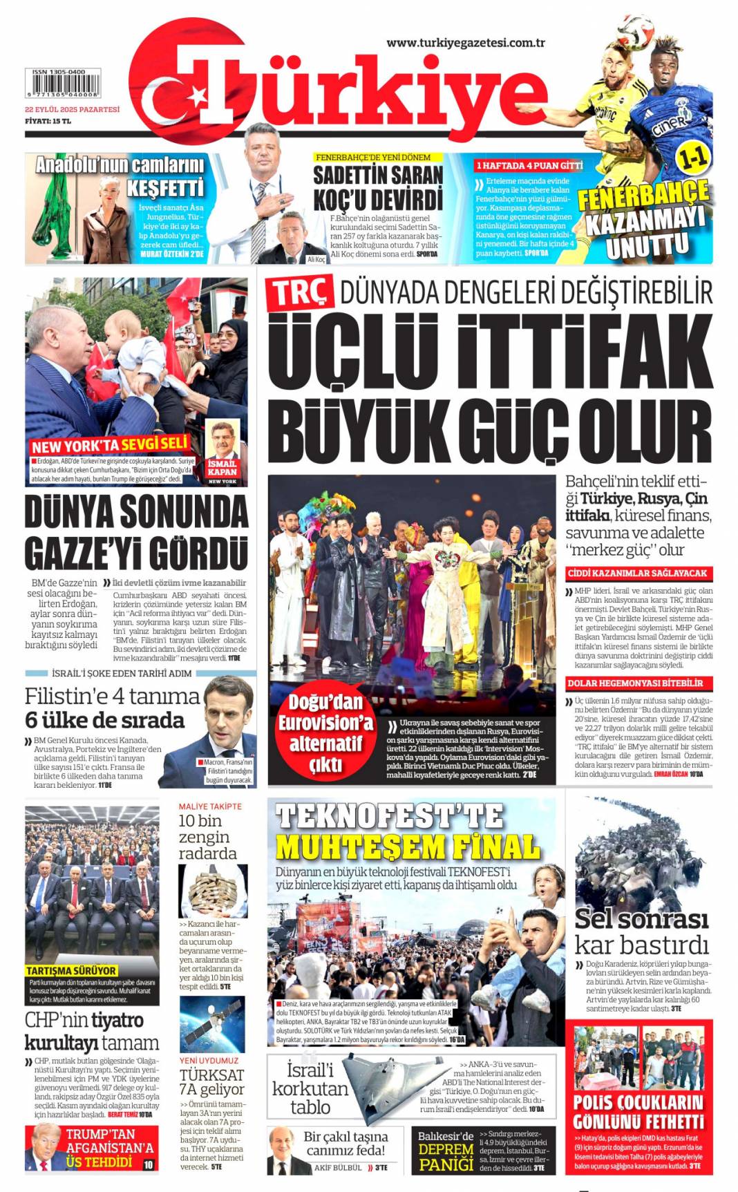 Filistin için tarihi bir gelişme! Filistin'e İngiliz anahtarı: 22 Eylül gazete manşetleri 7