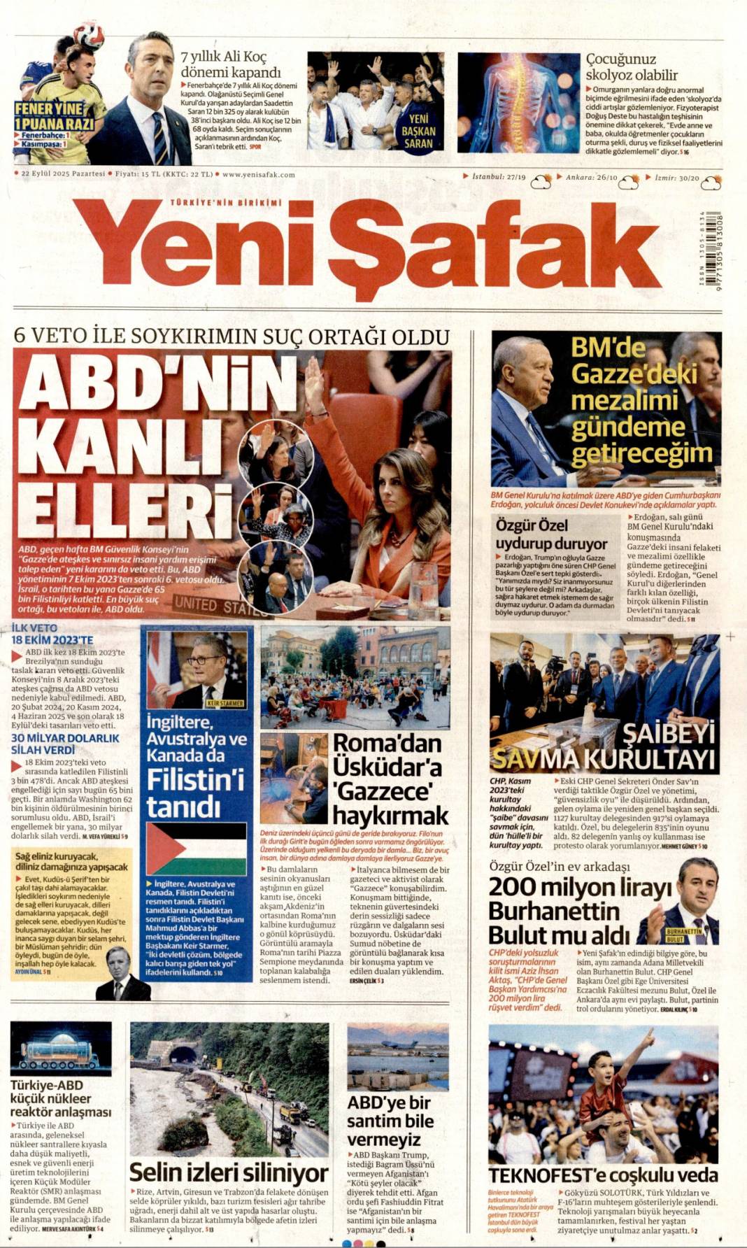 Filistin için tarihi bir gelişme! Filistin'e İngiliz anahtarı: 22 Eylül gazete manşetleri 8