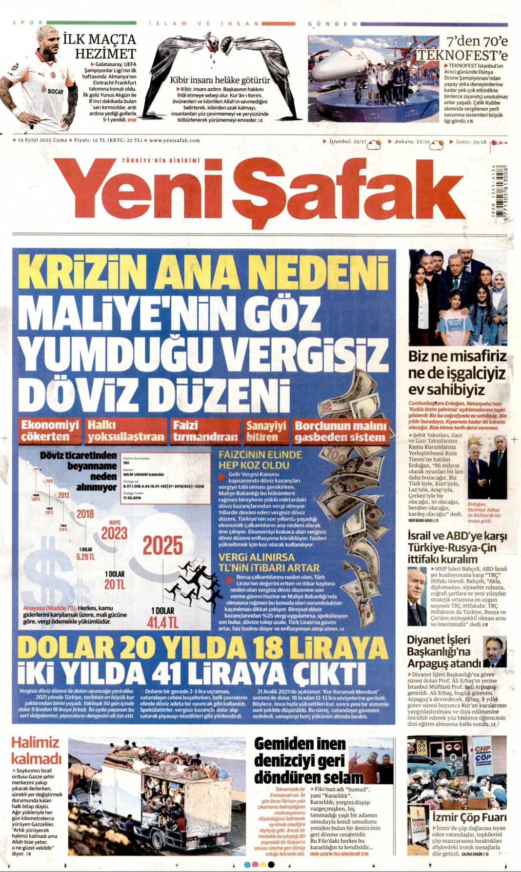 Türkiye'de aslan, Avrupa'da suskun! Kabus gibi başlangıç: 19 Eylül 2025 gazete manşetleri 10