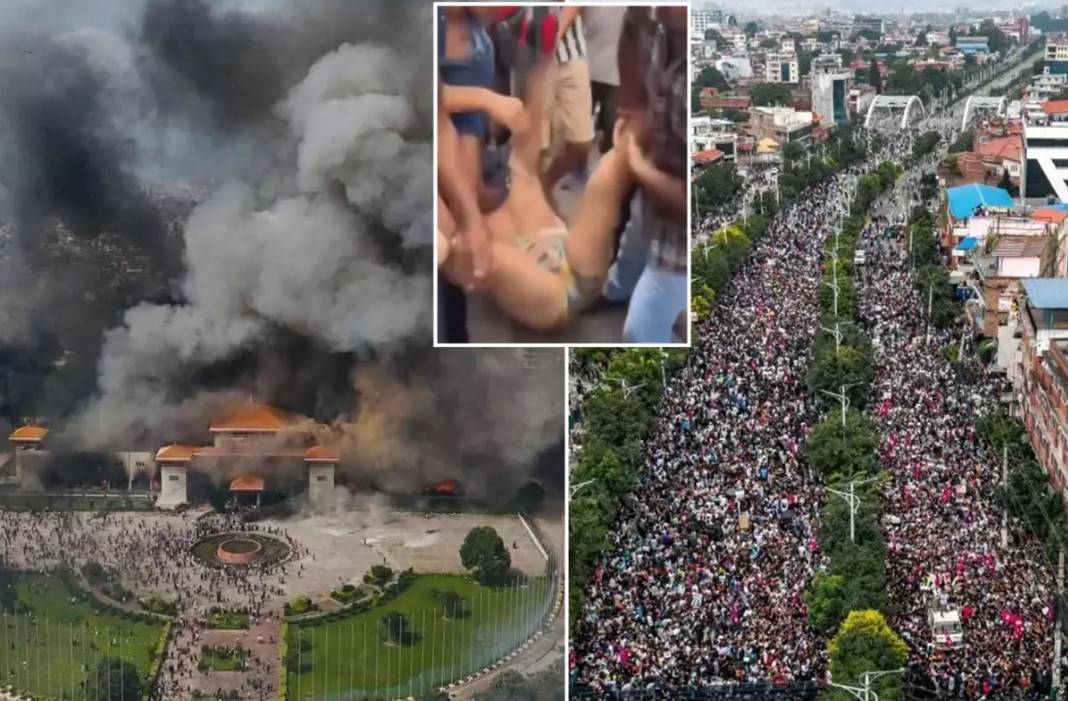 Dünya şaşkın gözlerle izledi! Nepal'de hükümet karıştı: Parlamento binası ateşe verildi, Maliye bakanı çıplak şekilde linç edildi! 7
