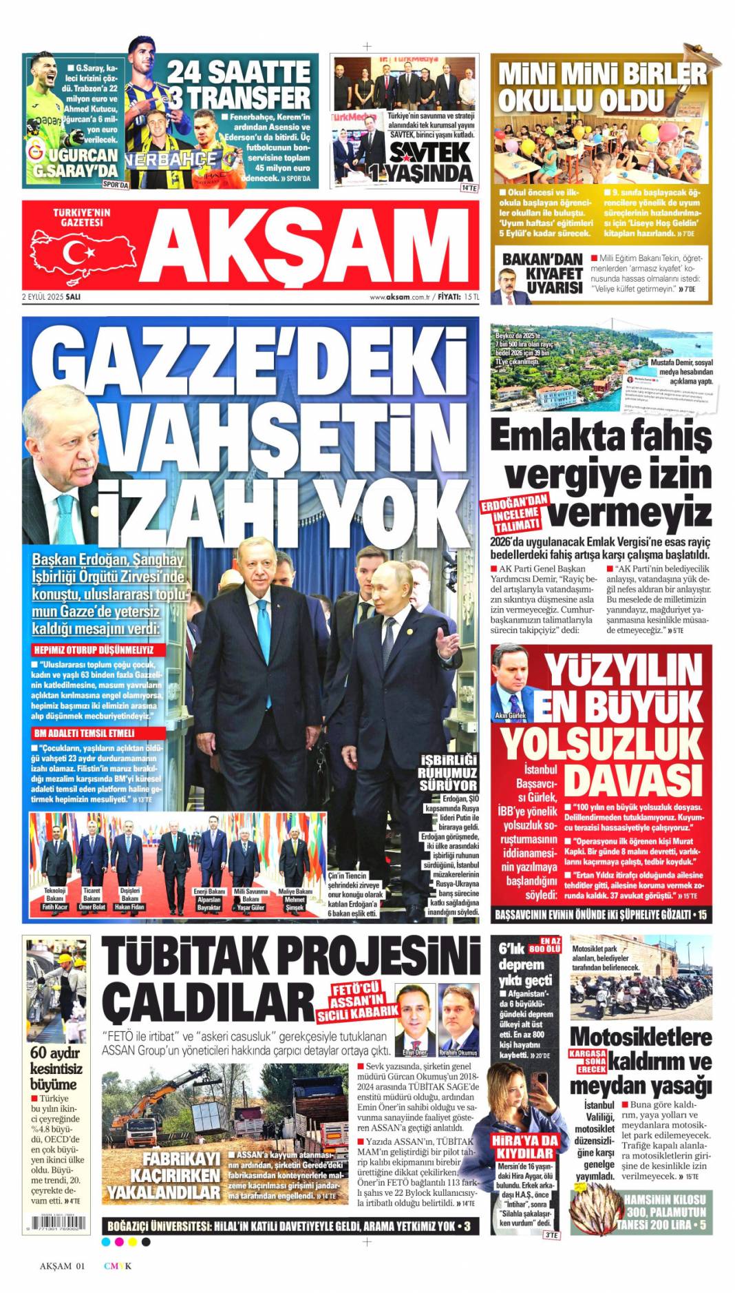 Çin'de dostluk tazelendi: 2 Eylül 2025 Salı güncel gazete manşetleri 2