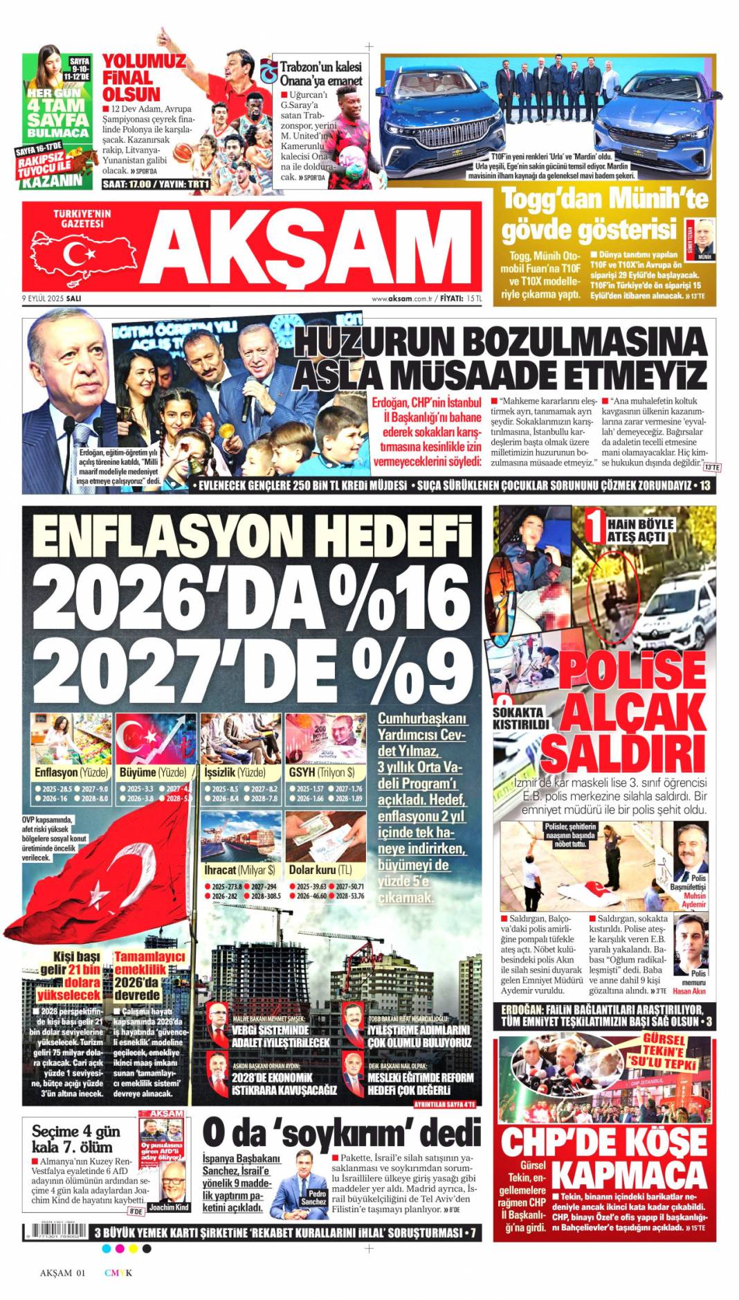 Para kulesini kapattılar: 9 Eylül 2025 Salı güncel gazete manşetleri 5
