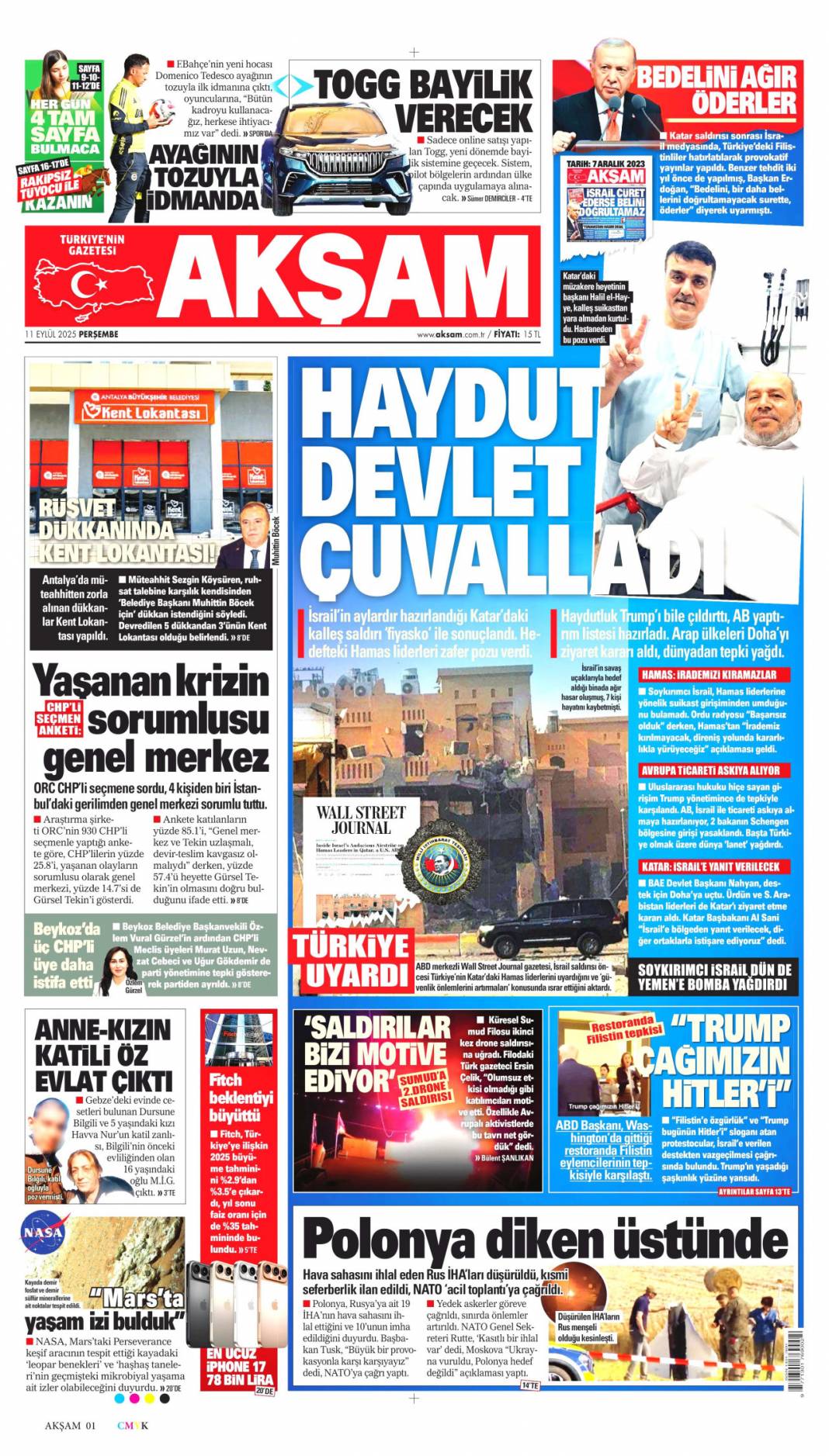 Katmerli yolsuzluk: 11 Eylül 2025 Perşembe güncel gazete manşetleri 9