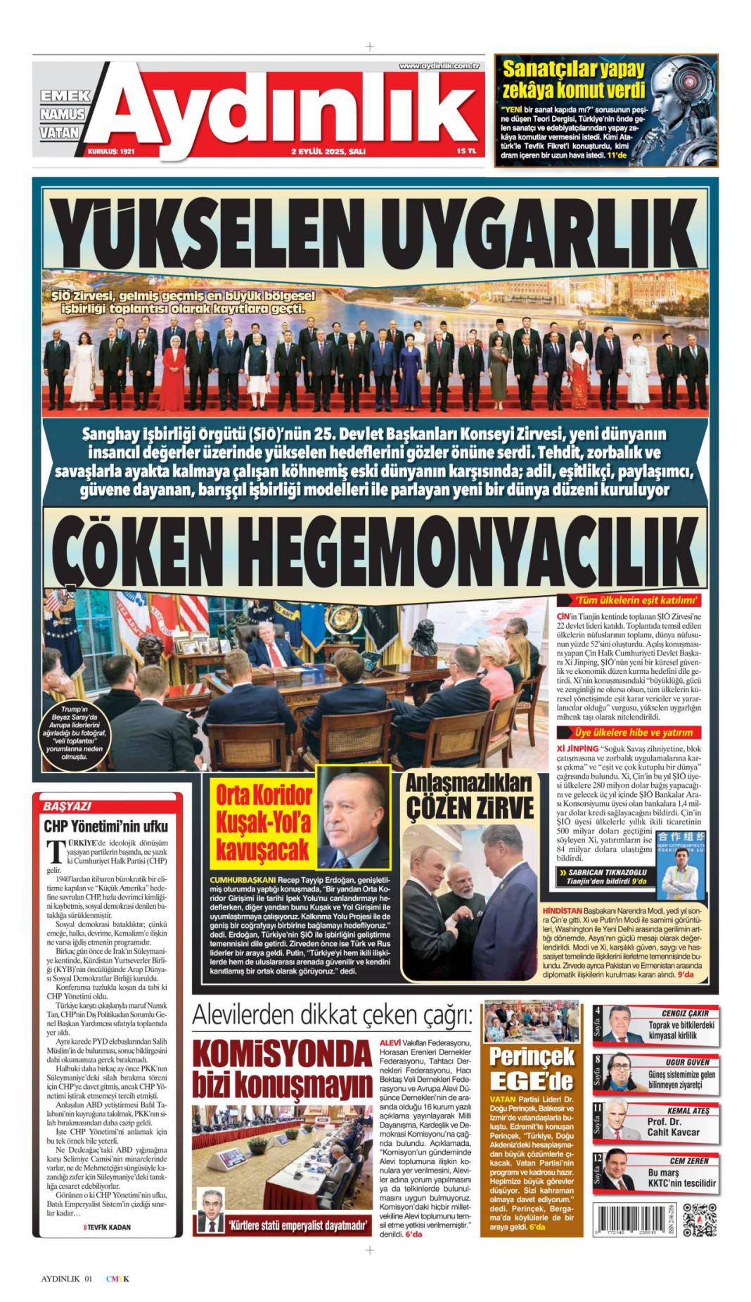 Çin'de dostluk tazelendi: 2 Eylül 2025 Salı güncel gazete manşetleri 5