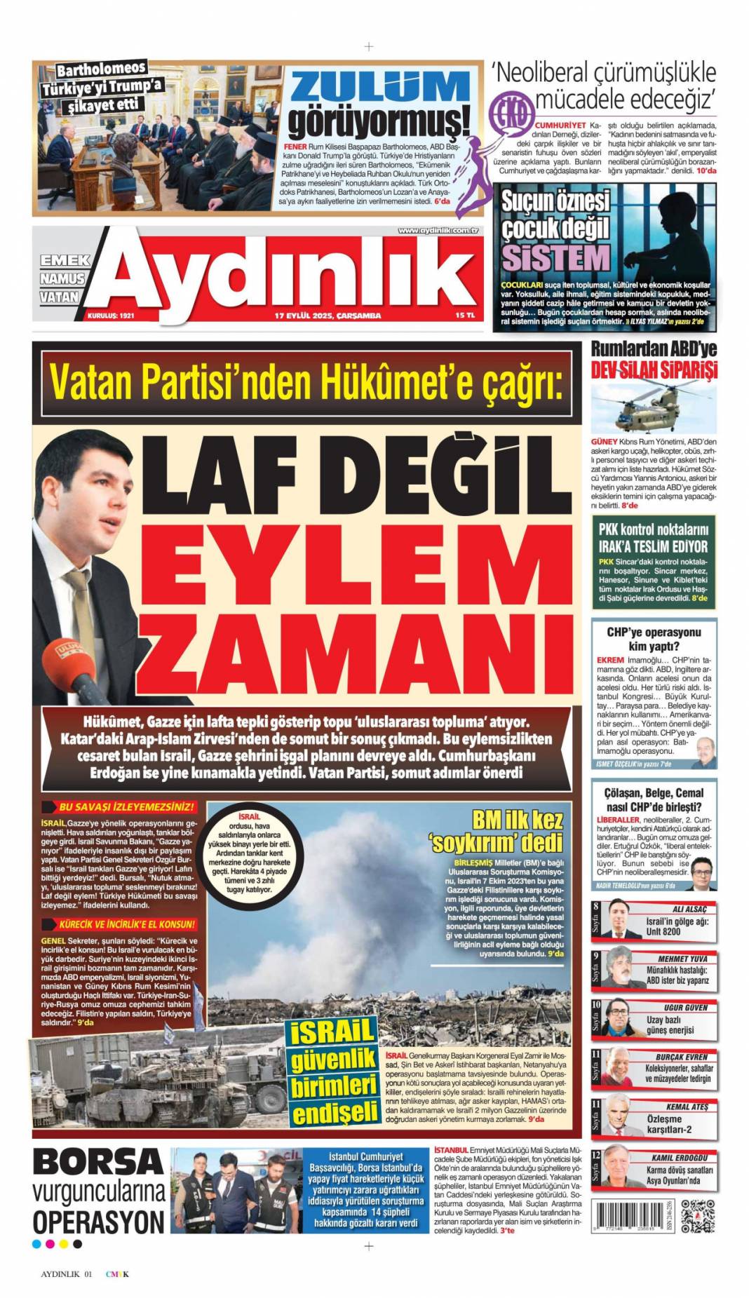 Netanyahu'nun sonu Hitler gibi olacak: 17 Eylül 2025 Çarşamba güncel gazete manşetleri 19