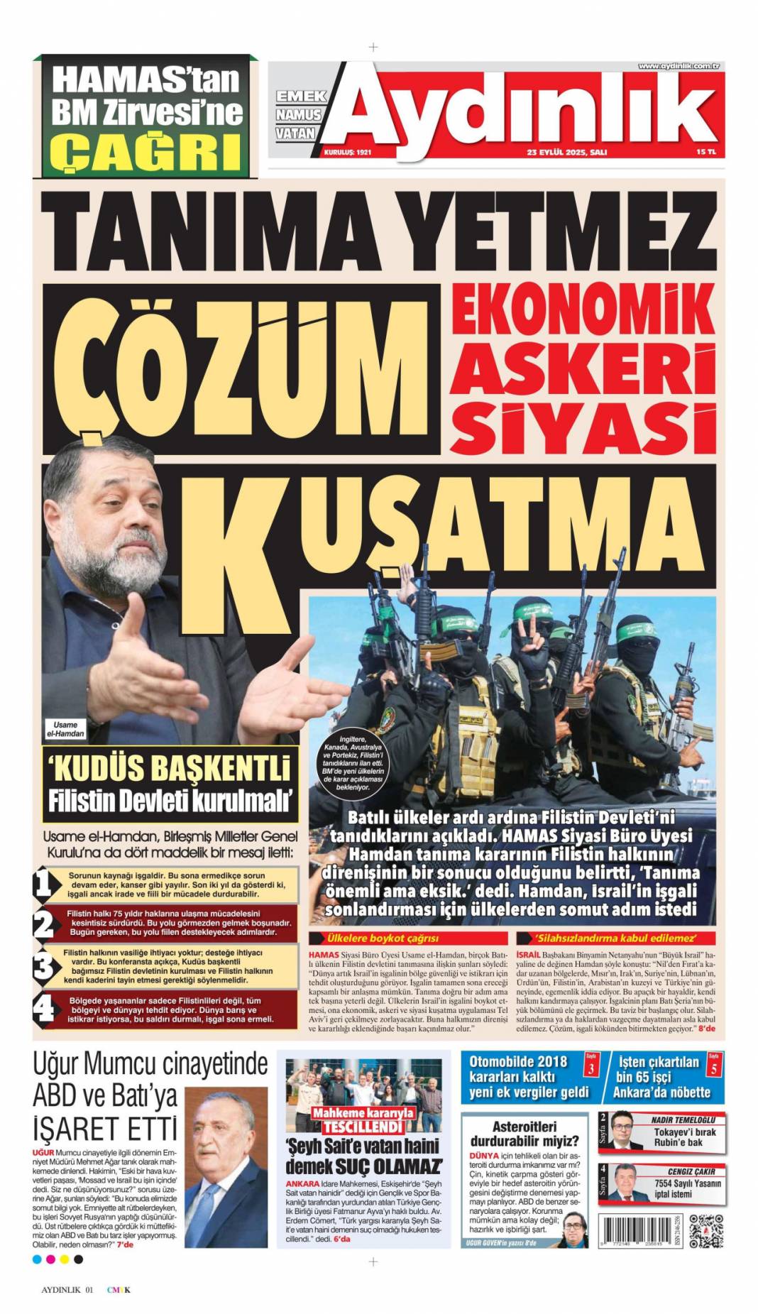 Bir masada yüz yüze: 23 Eylül 2025 Salı güncel gazete manşetleri 17