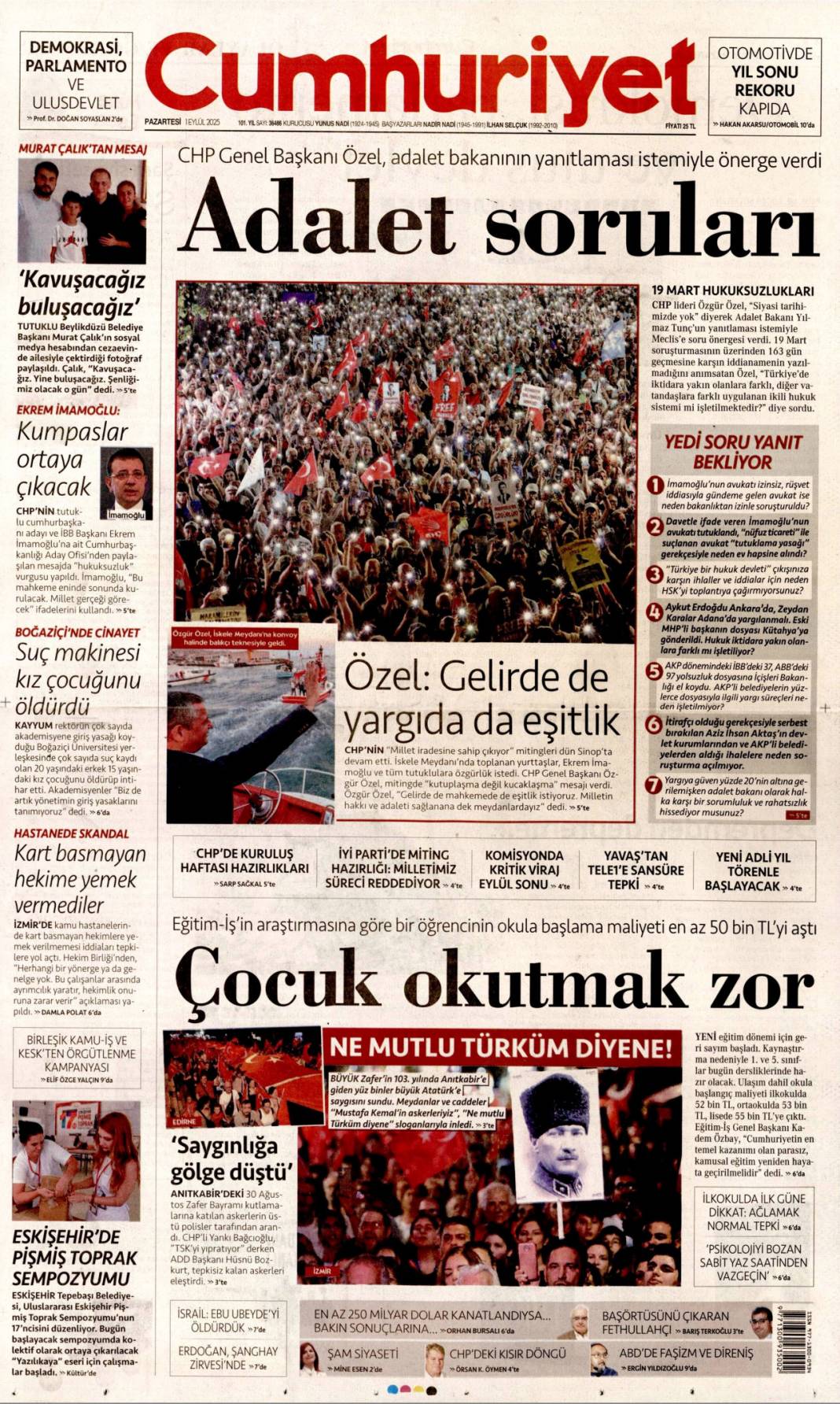 Tabancayla nasıl girdi? 1 Eylül 2025 Pazartesi gazete manşetleri 5